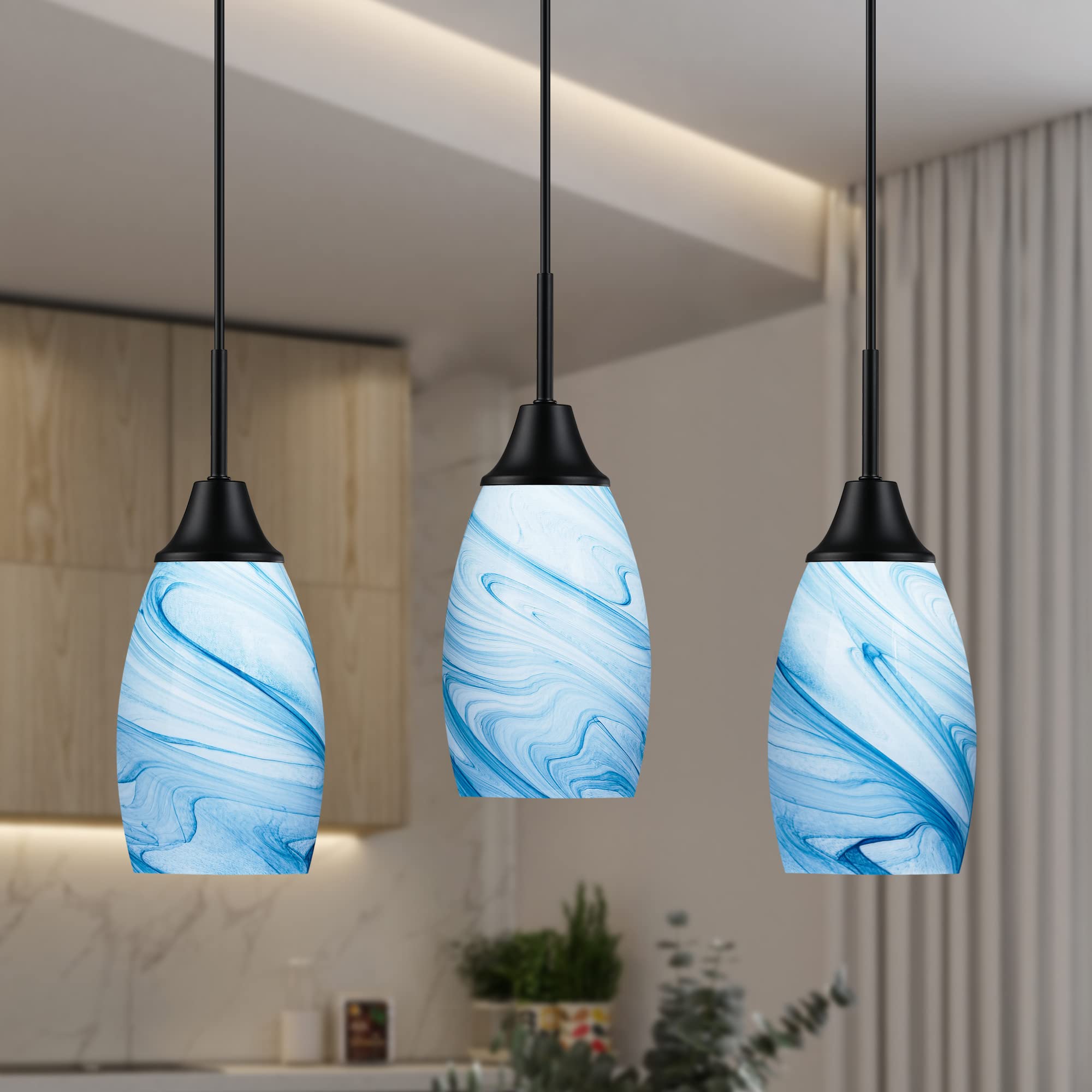 Viinew 3-Pack Mini Blue Marble Glass Pendant Light - 4.72