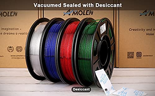 AMOLEN 3D Printer Filament Bundle - 4 Spools PETG Filament 1.75mm (250g Each) | Translucent Clear, White, Red, Green | High Light Transmission for Smooth Printing | Perfect for DIY Projects, Home Decor & Prototyping