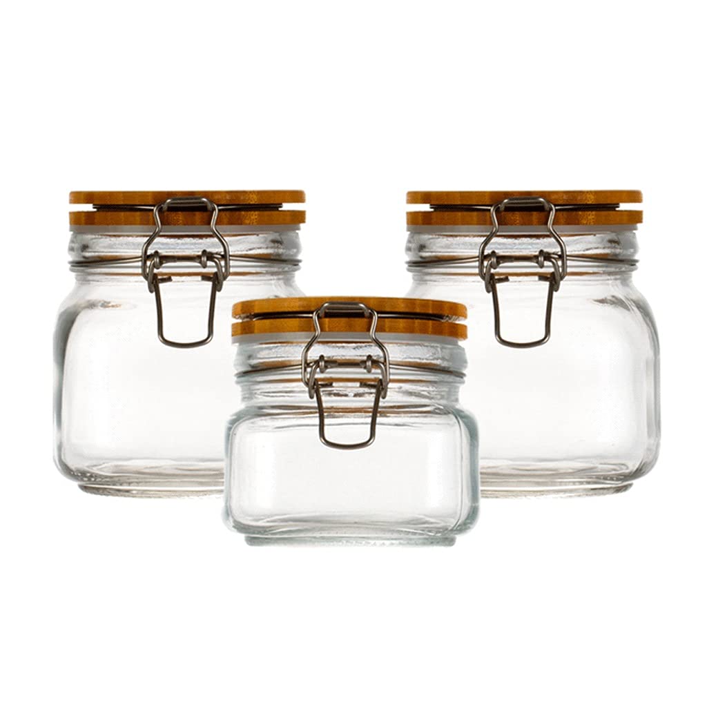 **Airtight Square Glass Food Storage Jars with Lid - 3-Piece Kitchen Canister Set (500ml + 750ml x 2) - Wide Mouth Clear Containers for Candy, Coffee, Flour & Pantry Organization**    *(Perfect for Meal Prep, Baking, Snack Storage & Kitchen Organization)*