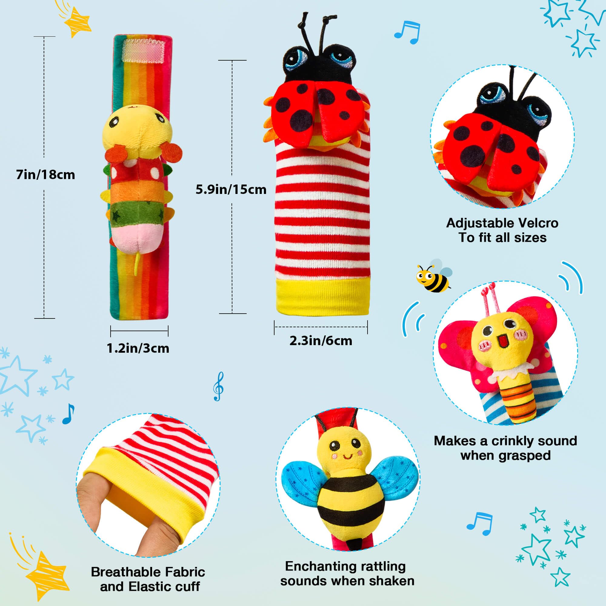 Baby Rattles 0-12 Months - Soft Infant Toys & Wrist Rattles for Newborns - Perfect Baby Shower Gifts for Boys & Girls