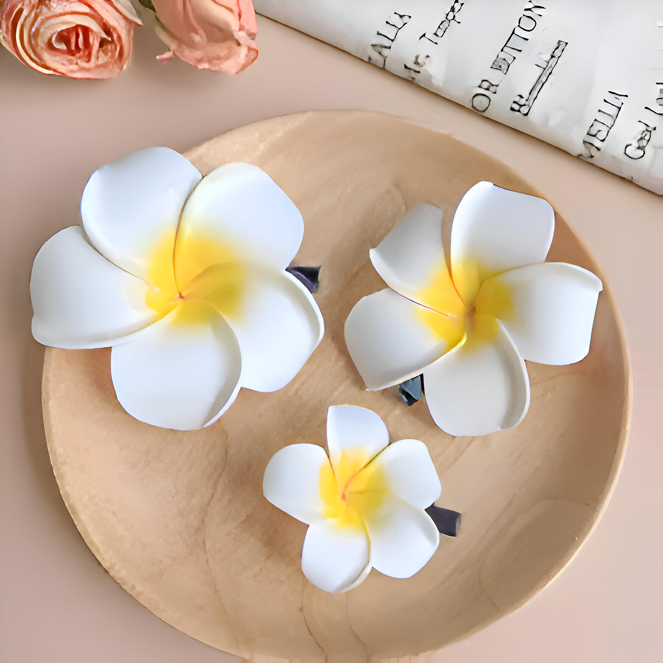 ALIBA COLLECTION 6-Piece Plumeria Foam Hair Clips for Women & Girls - Hawaiian Flower Hair Accessories in White & Yellow - Perfect for Beach Parties, Weddings & Summer Styling
