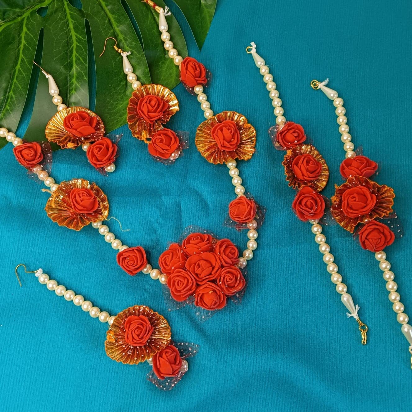 Efulgenz Indian Haldi Jewelry Set - Traditional Flower & Gota Patti Bridal Jewelry for Haldi & Mehendi Ceremonies - Perfect for Indian Weddings & Festive Occasions