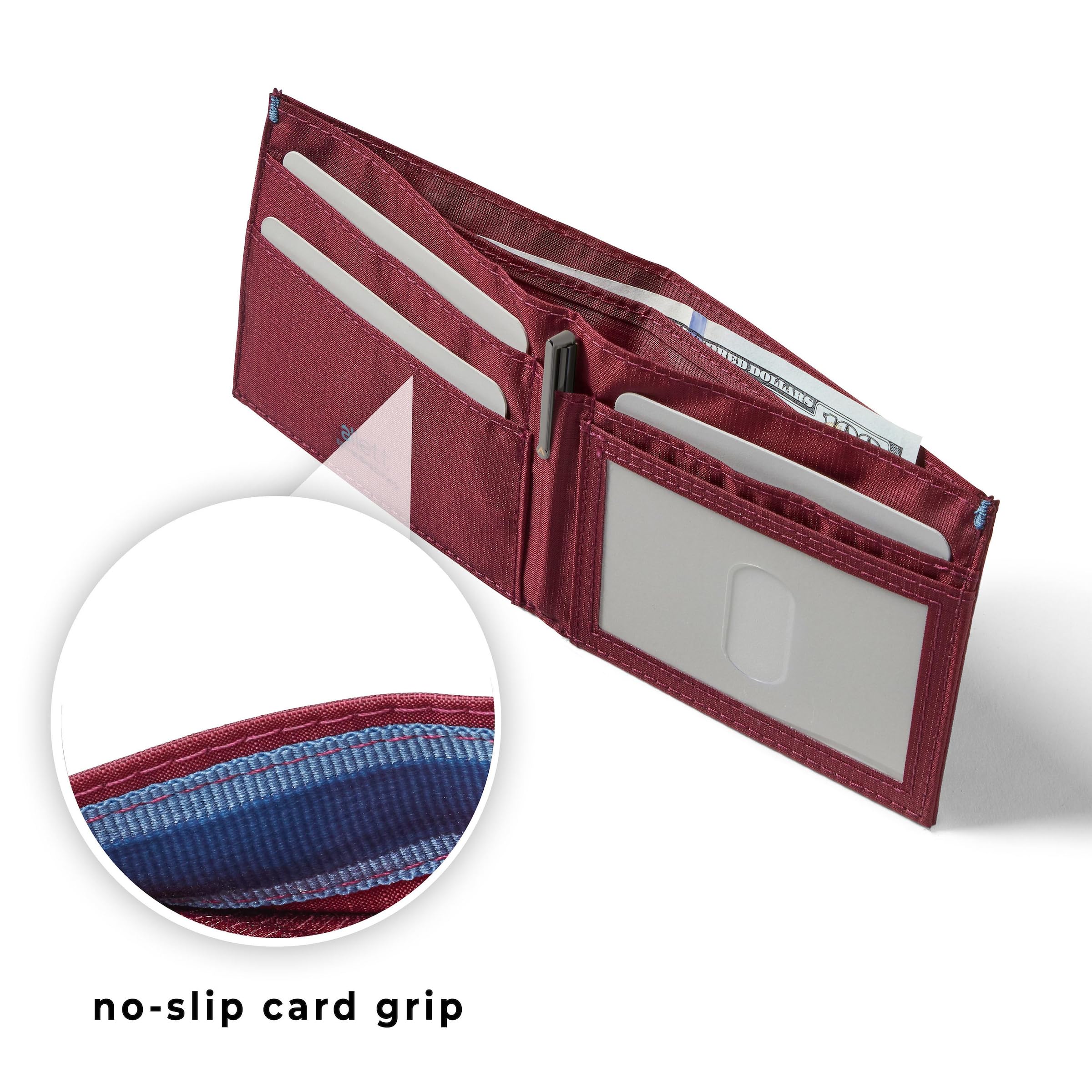 Allett ID Wallet for Men - Slim RFID Blocking Bifold Wallet in Mulberry Nylon | Water Resistant & Durable Minimalist Front Pocket Wallet | Holds 4-12+ Cards & Cash | Perfect for Travel, Business & Everyday Use