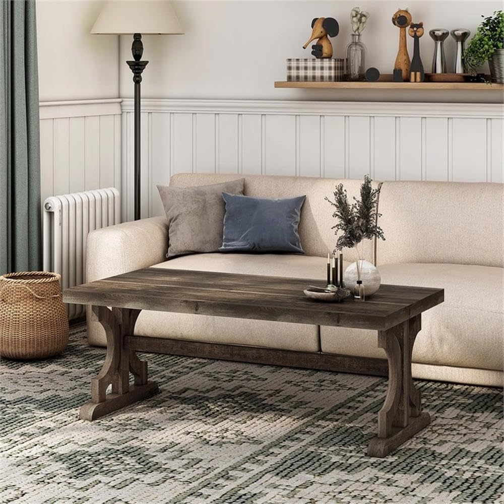 Reclaimed Oak Farmhouse Coffee Table - Solid Birch Wood Rustic Living Room Furniture for Home Decor & Cozy Gatherings
