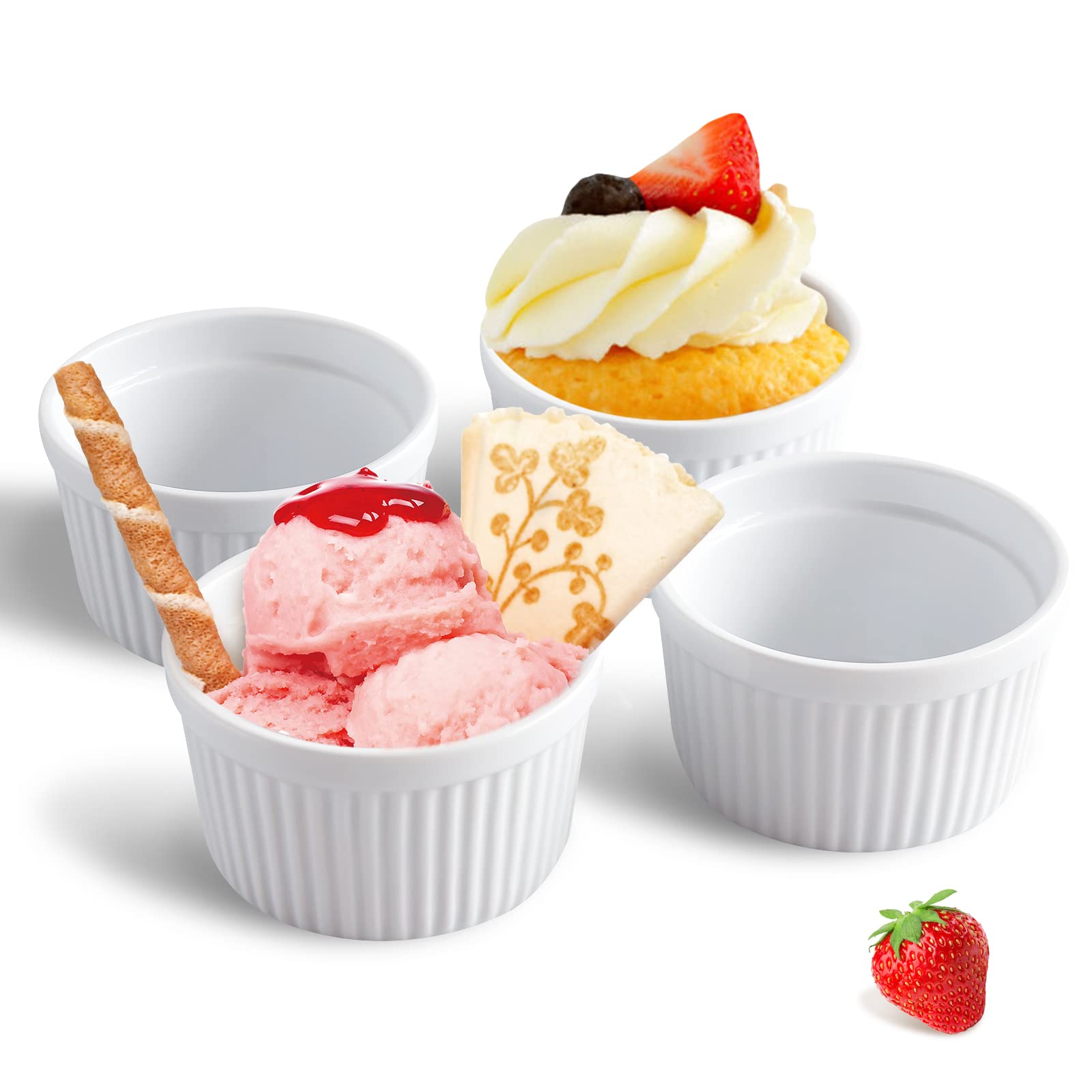 Set of 4 White 14oz Porcelain Souffle Ramekins - Oven & Microwave Safe Baking Dishes for Creme Brulee, Desserts, Sauces & Puddings | Perfect for Home Cooking, Meal Prep & Elegant Dinner Parties