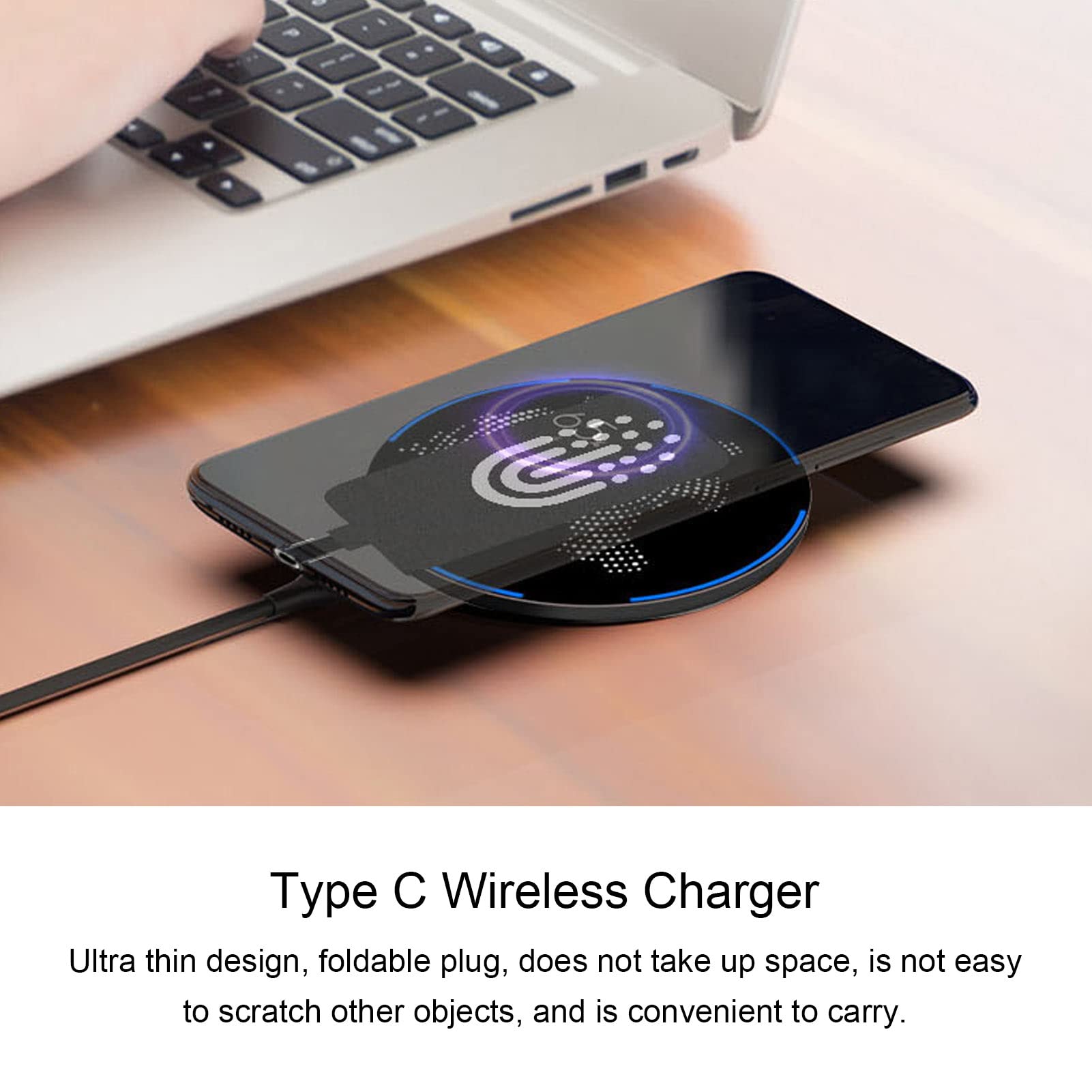 Septpenta Slim Type C Wireless Charging Receiver - 10W Fast Charging, Foldable Design, Multi-Protection Safety, Magnetic Charging Cable Included - Perfect for Smartphones, Tablets & Type C Devices (Home/Office/Car Use)