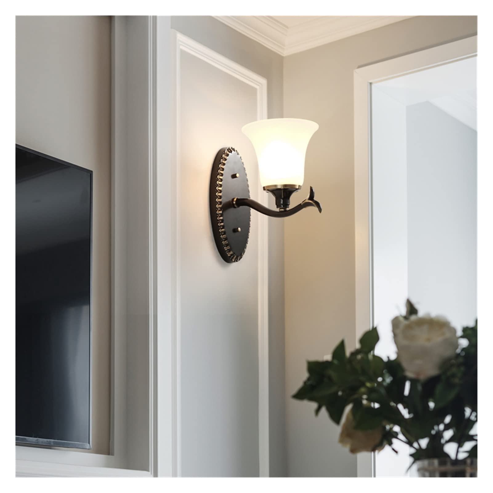 Vintage Copper Black Wall Lamp - Ceramic Wall Sconce for Living Room, Bedroom, Study, or TV Backlight - 1 Light Cool White (Dia16cm) - Perfect for Ambient Lighting and Home Decor