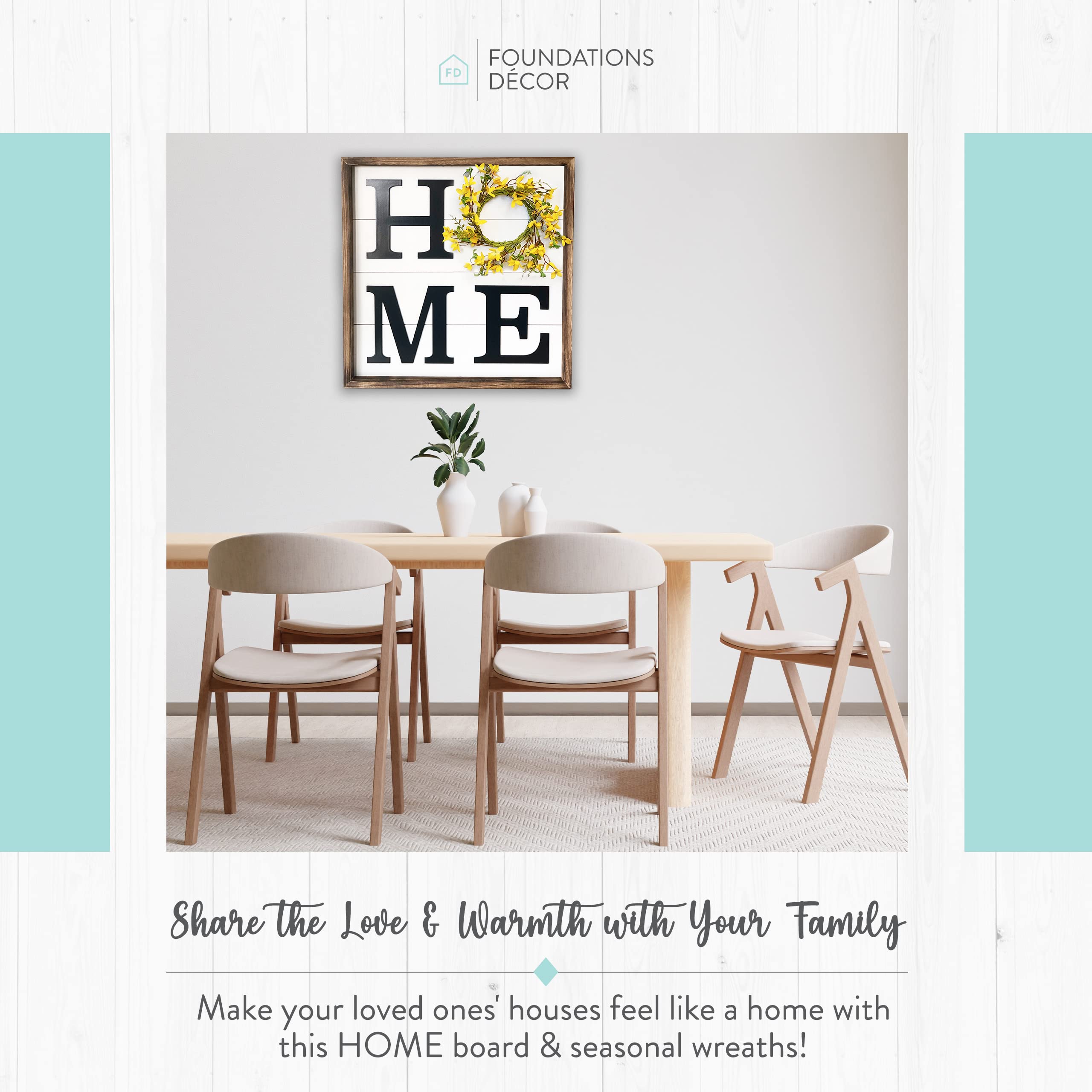 Rustic Farmhouse Home Sign with Wreath Frame - Stylish Wall Decor for Living Room, Entryway & Kitchen - Perfect for Farmhouse Style Homes & Cozy Interior Design | Foundations Decor