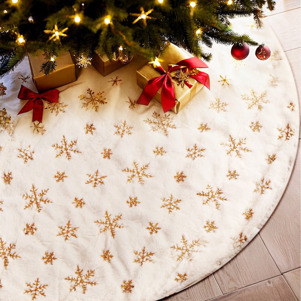 120cm Christmas Tree Skirt with Snowflake Ornaments - Festive Holiday Decor for Xmas Tree, Living Room & Party Decoration