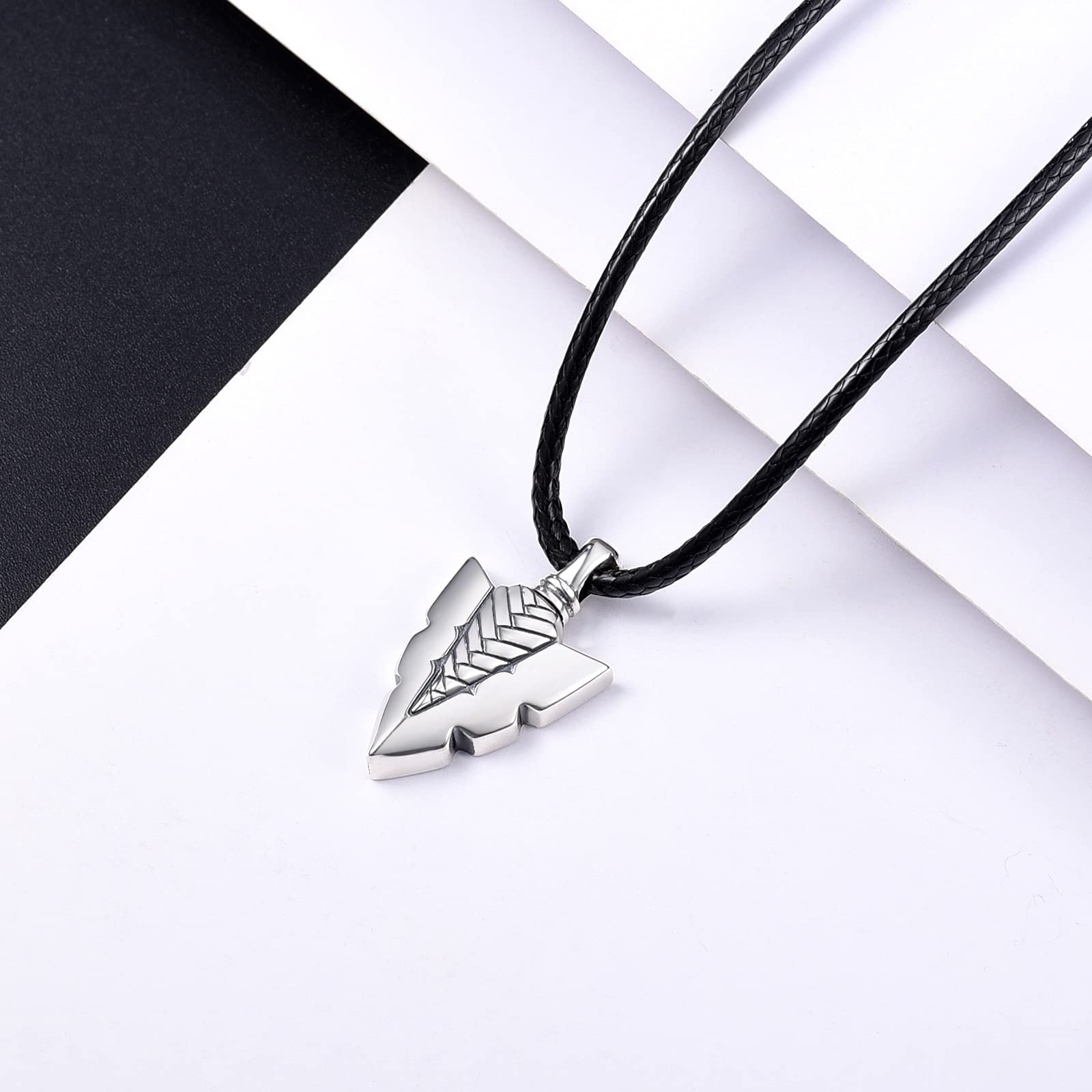 925 Sterling Silver Wolf Tooth Spearpoint Arrowhead Pendant Necklace for Men - Urn Jewelry for Ashes Keepsake, Outdoor Adventure & Gothic Style Accessory