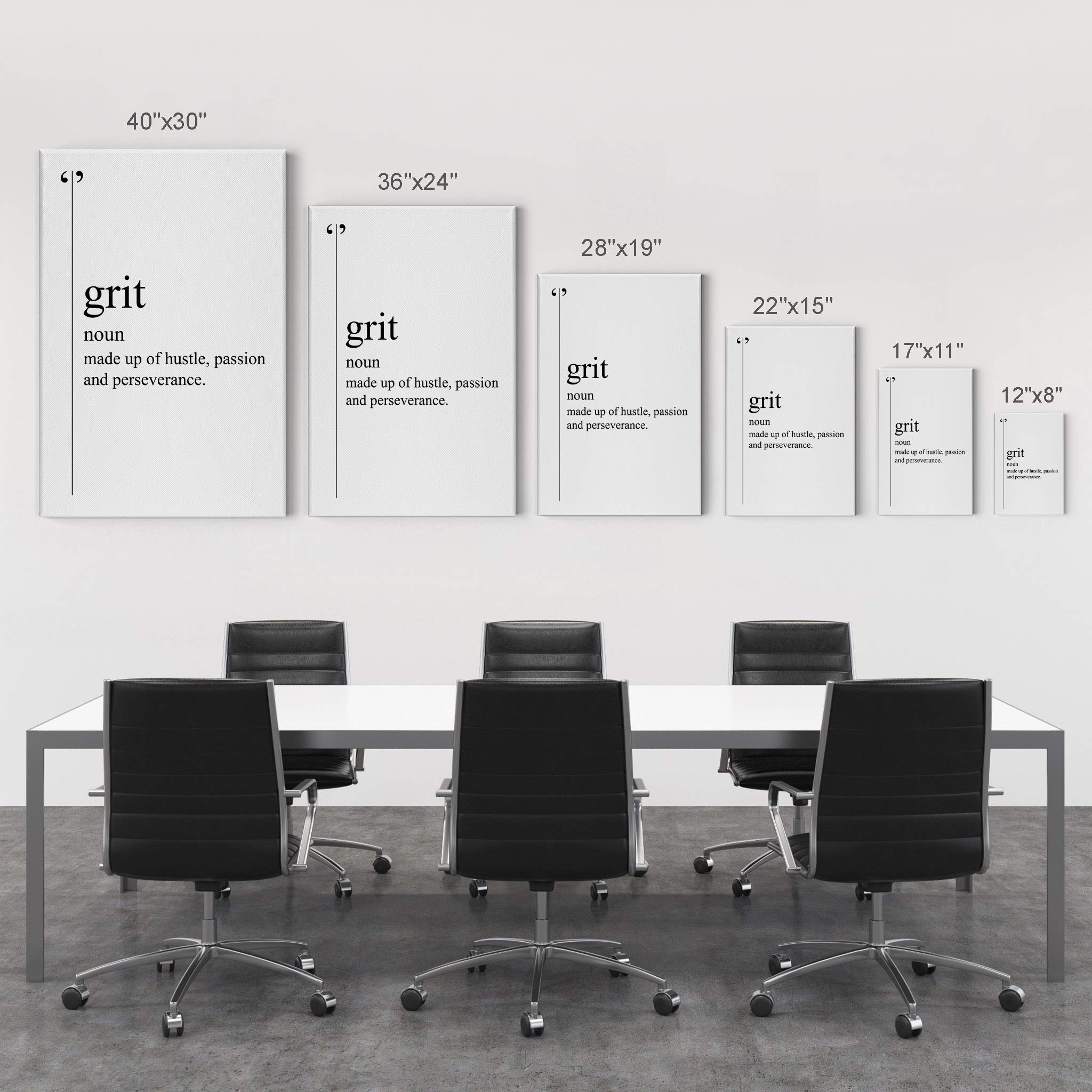 Smile Art Design Grit Definition Black & White Dictionary Motivational Canvas Wall Art - Inspirational Office & Living Room Decor - Entrepreneur Quote Print - Ready to Hang 36x24 - Perfect for Home Office, Study Room & Gift Giving