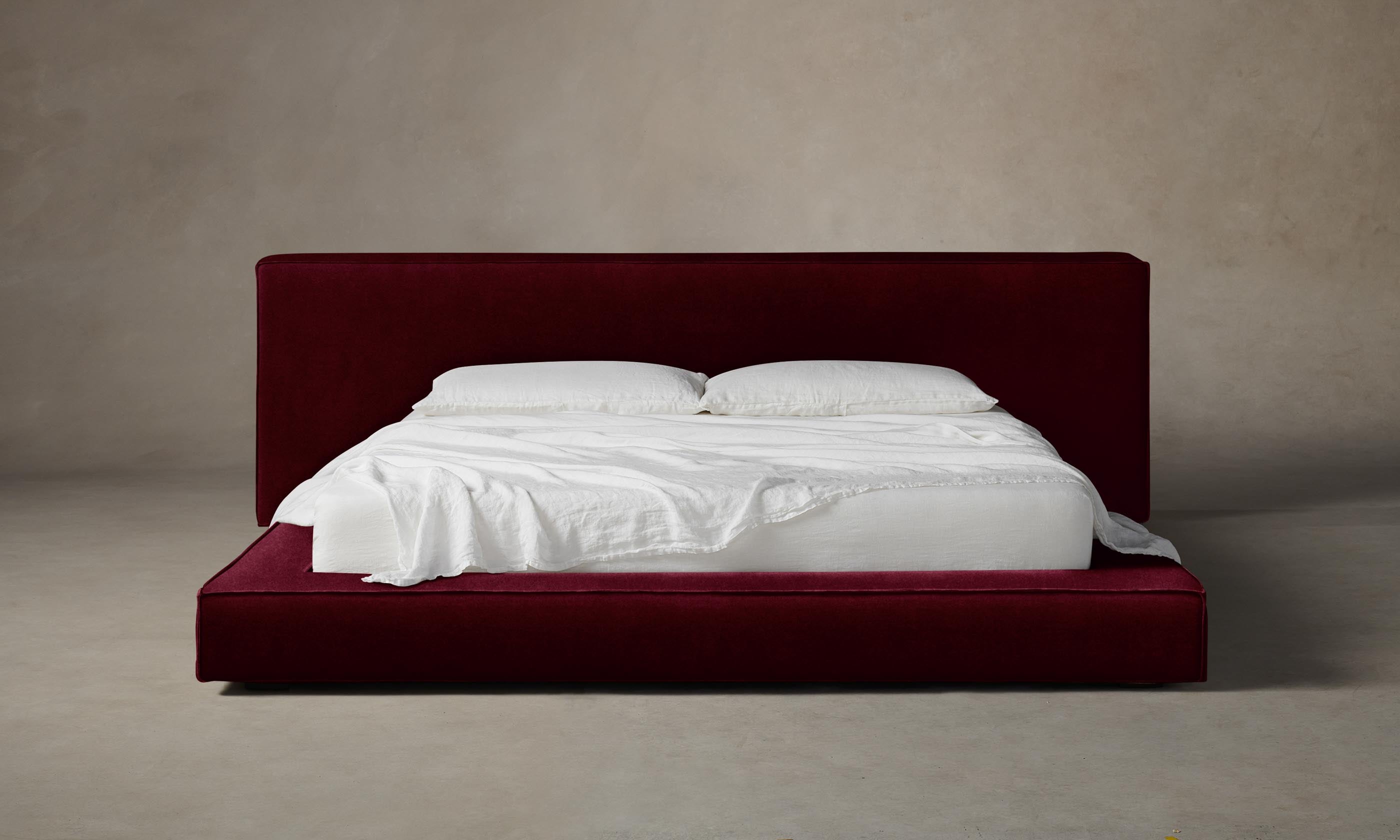 The Eldridge Bed - Premium Mohair Crimson Upholstered Bed Frame for Luxurious Bedroom Decor | Perfect for Master Bedrooms & Guest Rooms