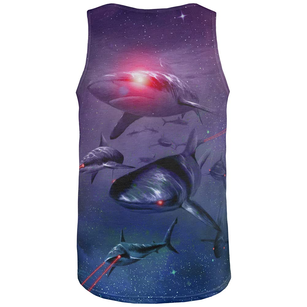 Laser Sharks in Space Galaxy Print Adult Tank Top - Cool Graphic Tee for Men & Women, Perfect for Parties, Cosplay & Casual Wear