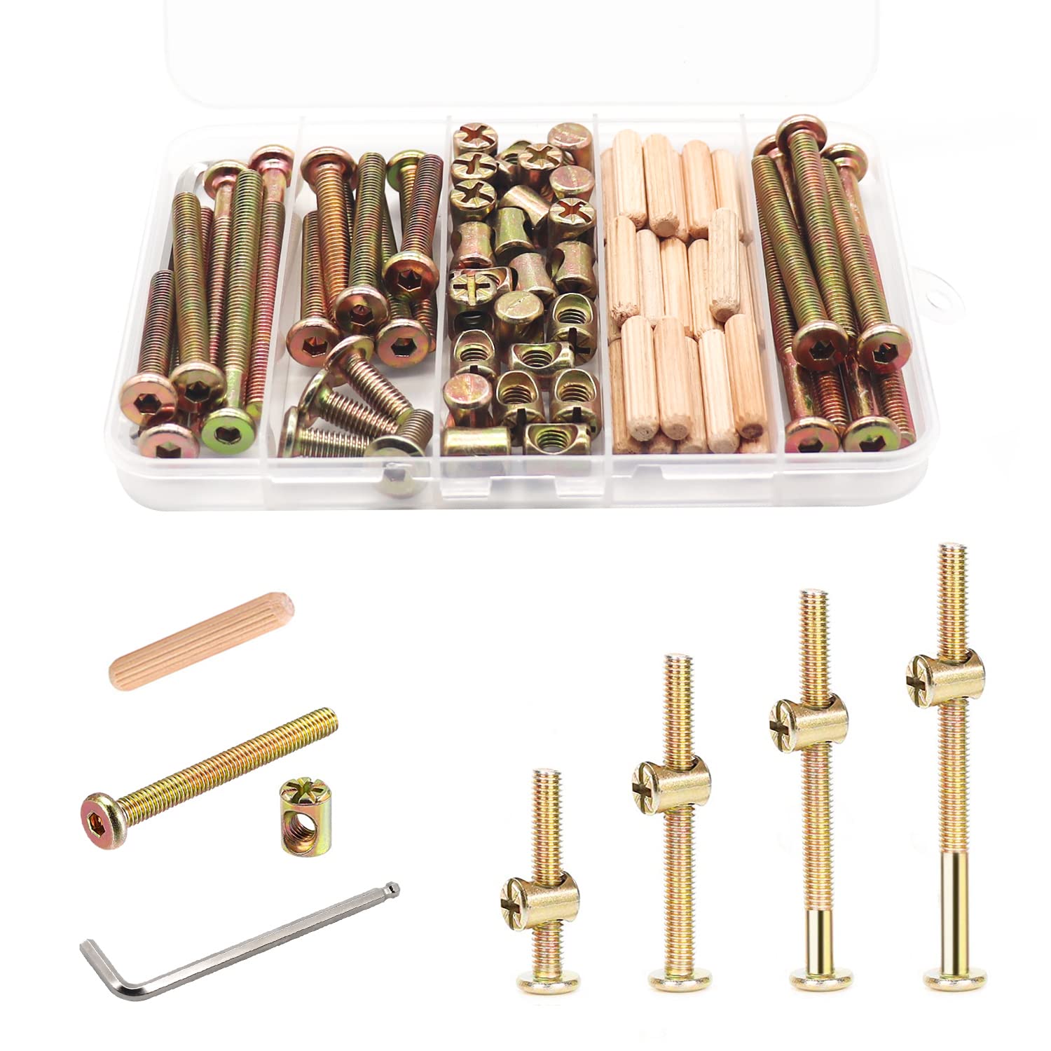 Baby Crib Screw Kit - 16pcs M6x16-80mm Bed Frame Bolts & Nuts for Furniture Assembly