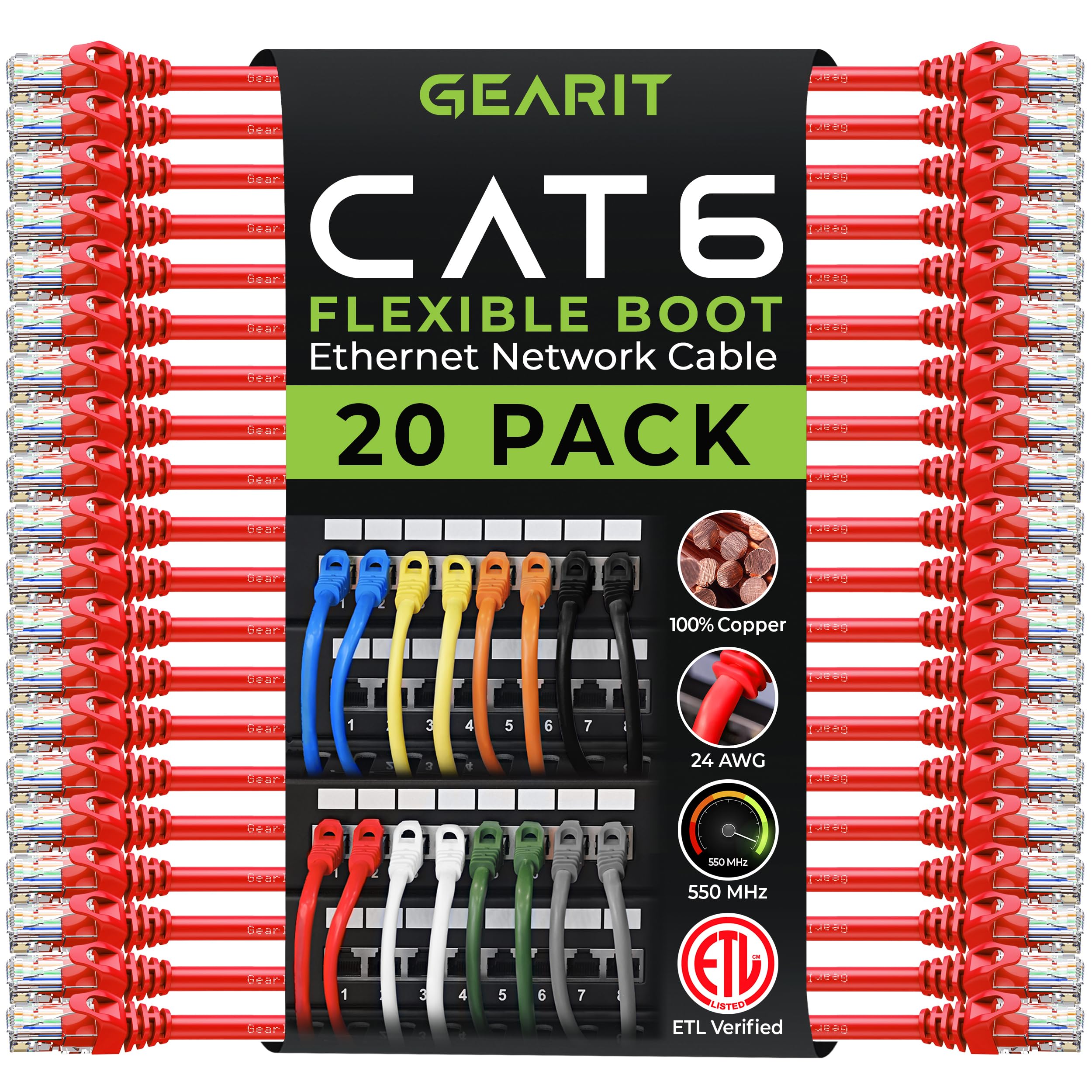 GEARit Cat6 Ethernet Cable 1 ft - High Speed Network Cable, Cat6 Patch Cable for Gaming, Streaming & Office Use - Red (1 Foot) - Perfect for Home, Office & Data Center Connections