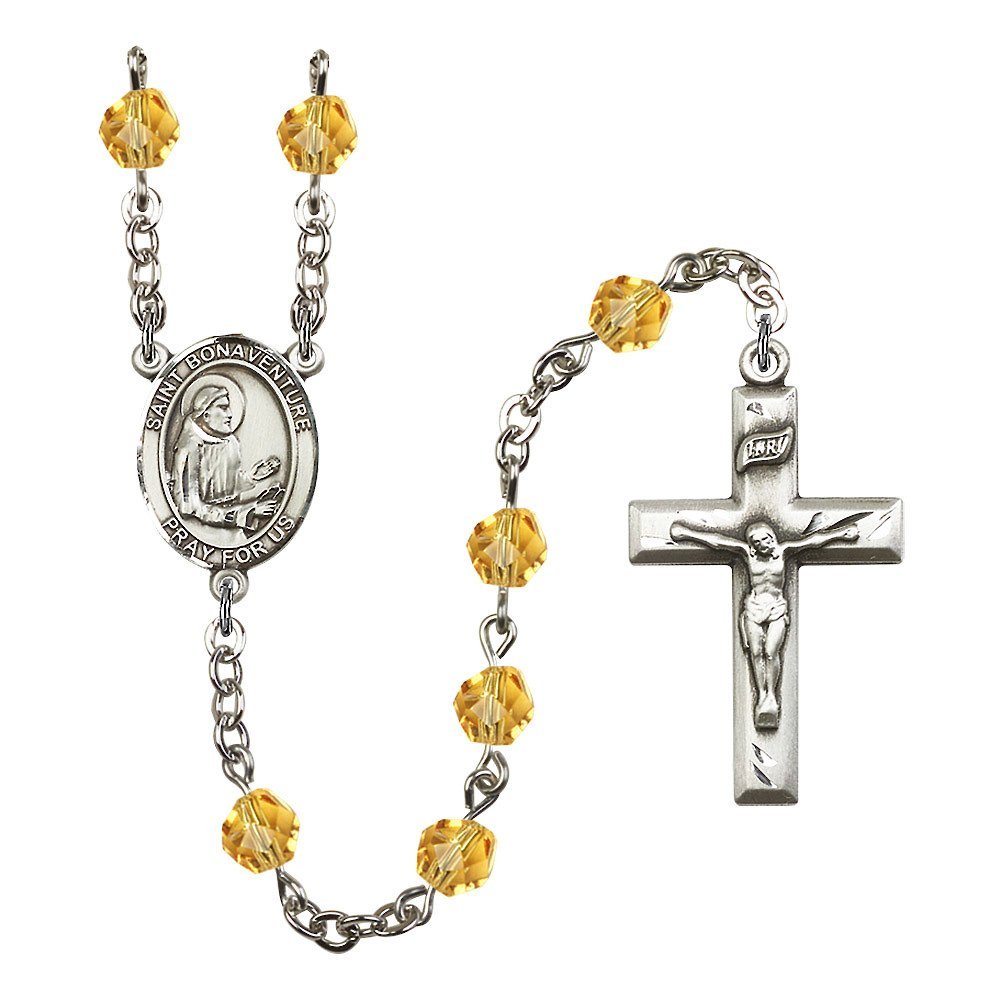 Bonyak Jewelry St. Bonaventure Silver-Plated Rosary - Birthstone Colors for All 12 Months | Perfect for Catholic Prayer, Gifts & Spiritual Protection
