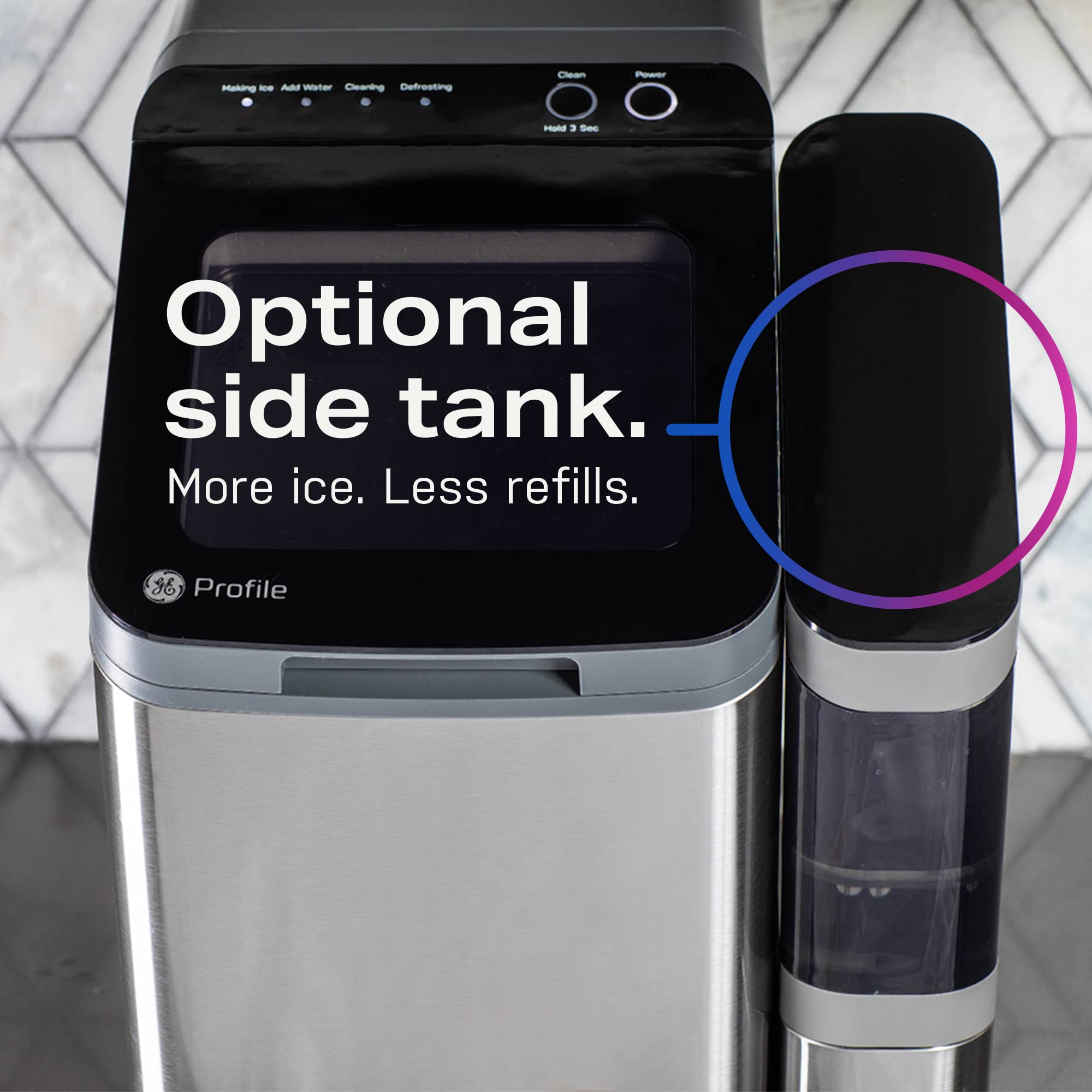 GE Profile Opal 1.0 Nugget Ice Maker - Countertop Pebble Ice Machine with 34 lbs Daily Output | Stainless Steel Portable Ice Maker for Home, Office, and Outdoor Use