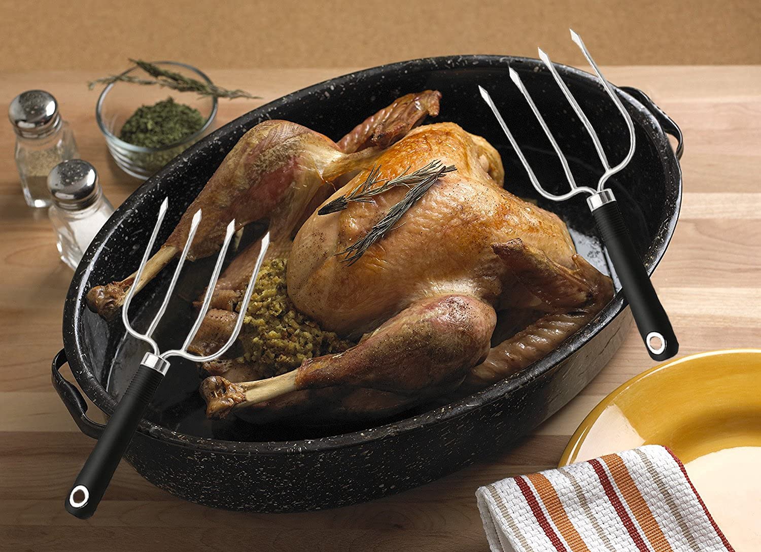 Premium Stainless Steel Turkey Lifters Set of 2 - Heavy Duty Poultry Forks with Non-Slip Ergonomic Handles for Roasting, Carving & Serving Turkey, Chicken & Large Meats - Perfect for Thanksgiving, Christmas & Holiday Cooking