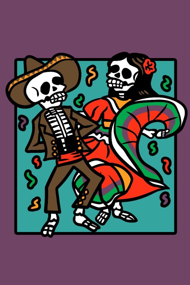 Day of the Dead Skeleton Dancers Wall Art - 36x54 Inch Giclee Print, Mexican Folk Art Travel Poster for Home & Office Decor - Perfect for Halloween, Dia de Muertos Celebrations & Cultural Displays