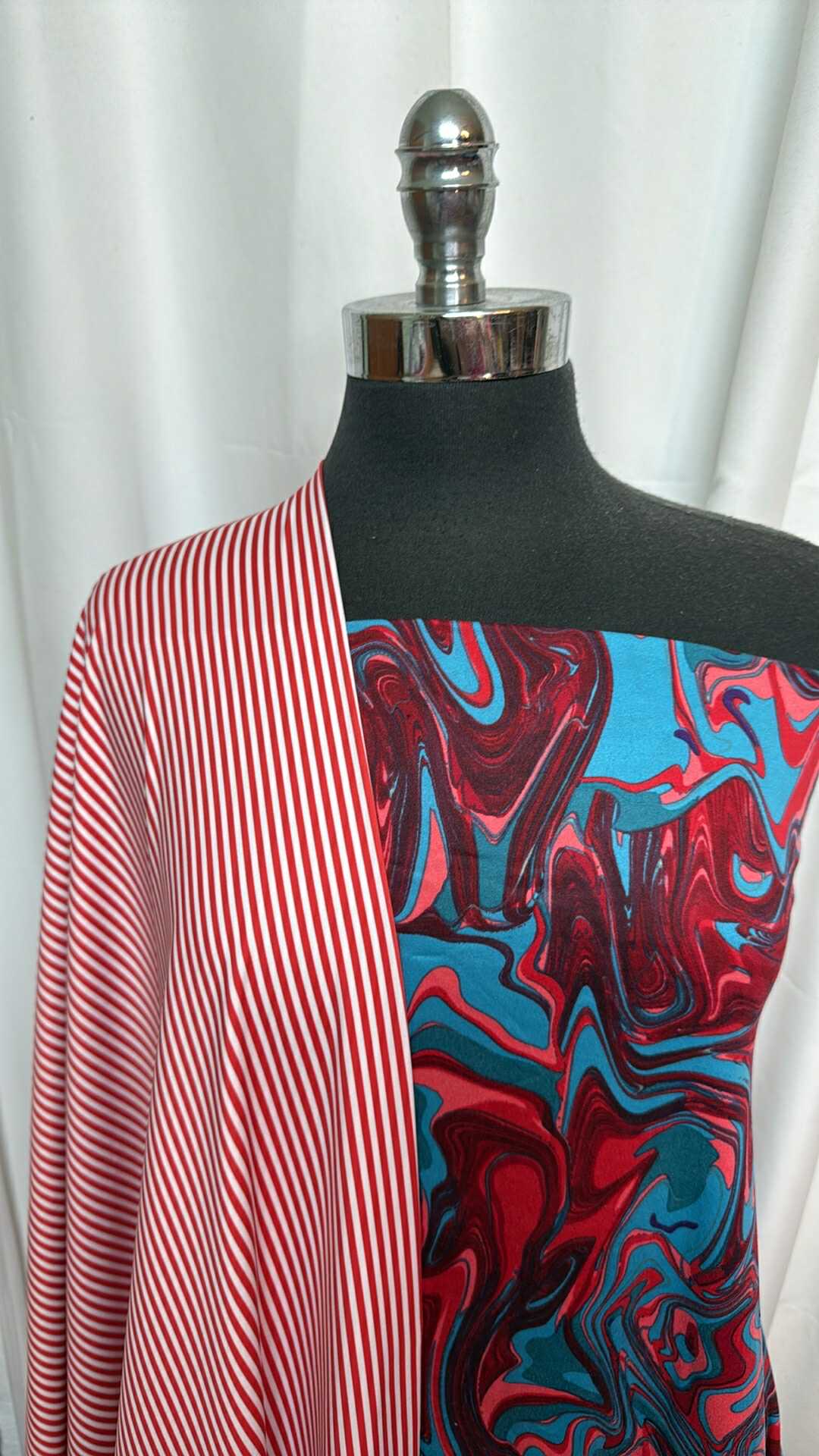 Red Stripe & Swirl Bundle - 2 Yards Swirl DBP & 2 Yards Red Stripe N/S Fabric (A27581) - Perfect for DIY Crafts, Quilting, and Home Decor Projects