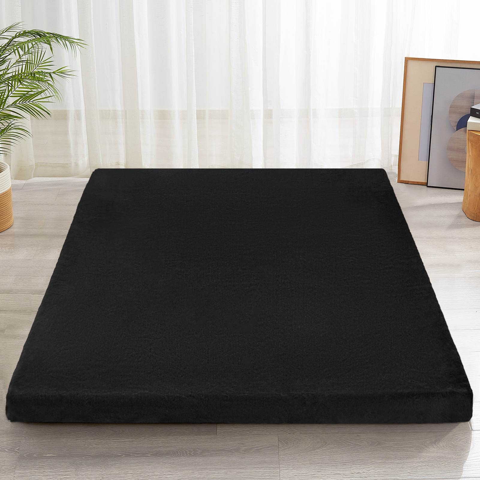 MAXYOYO Faux Fur Removable Futon Mattress - Ultra Soft Fluffy Couch Bed for Lounging, Napping & Sleeping - Perfect for Dorm, Living Room or Guest Bed (Black) | Cozy Home Decor & Comfortable Sofa Bed Alternative
