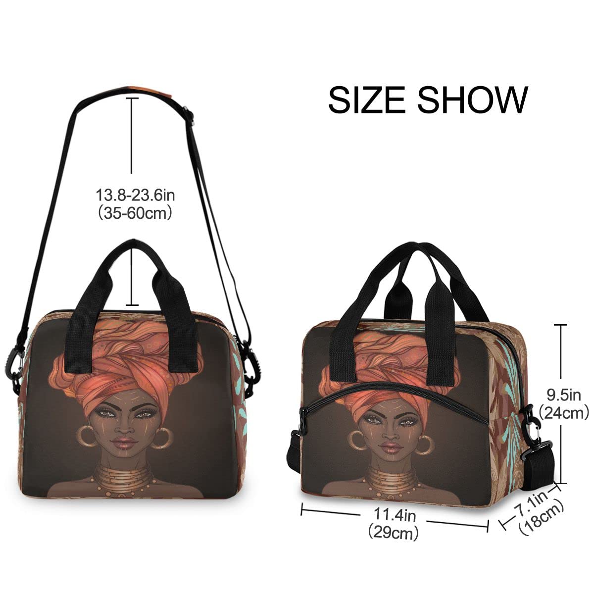 Insulated Lunch Bag for Women & Men - Reusable Leakproof Lunch Box for Work, School & Picnics - African American Design Lunch Tote with Cooler Function