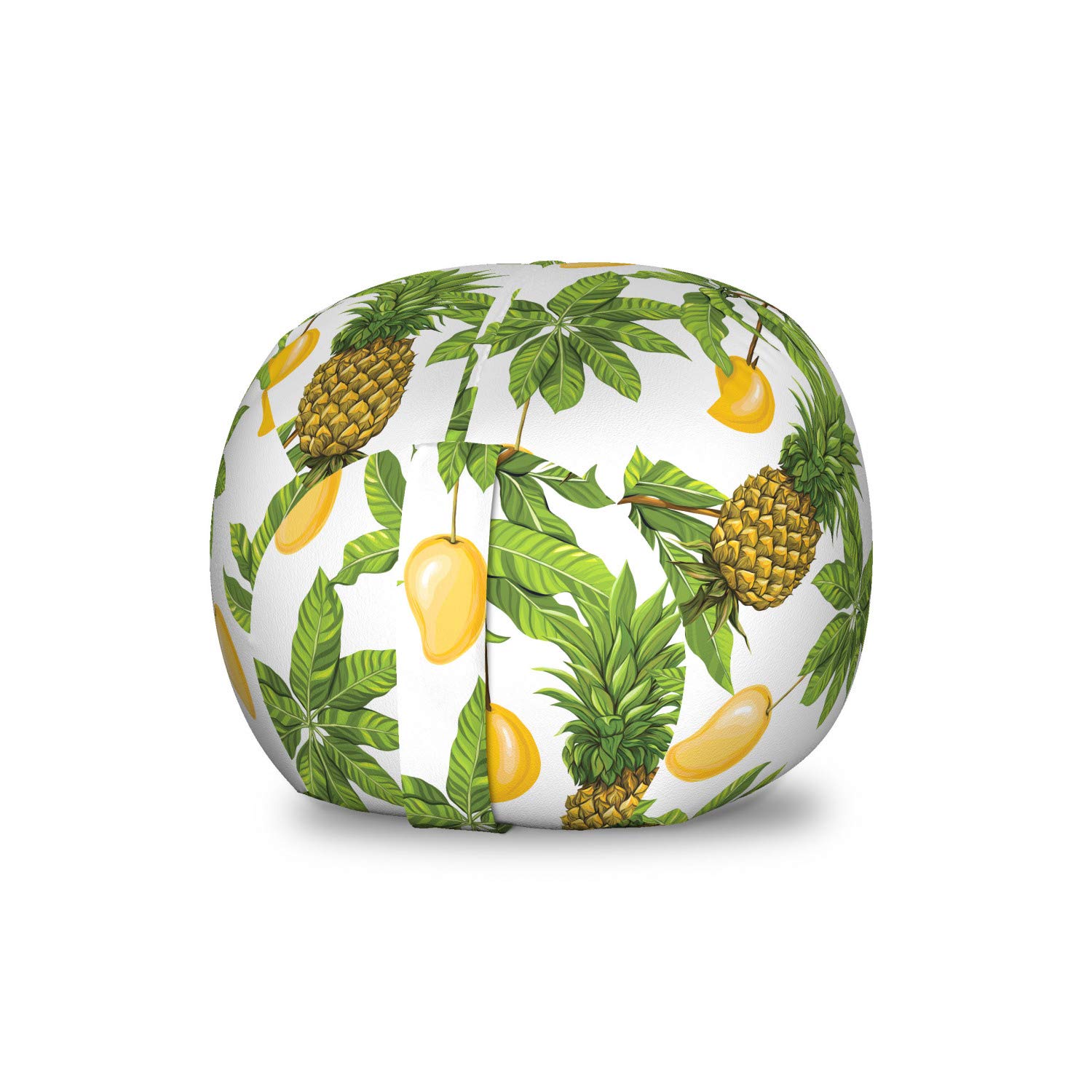 Ambesonne Tropical Storage Toy Bag Chair - Pineapple Mango Leaves Pattern, Washable Stuffed Animal Organizer, Small Size White Multicolor - Perfect for Kids' Room, Nursery, Playroom & Toy Storage Organization