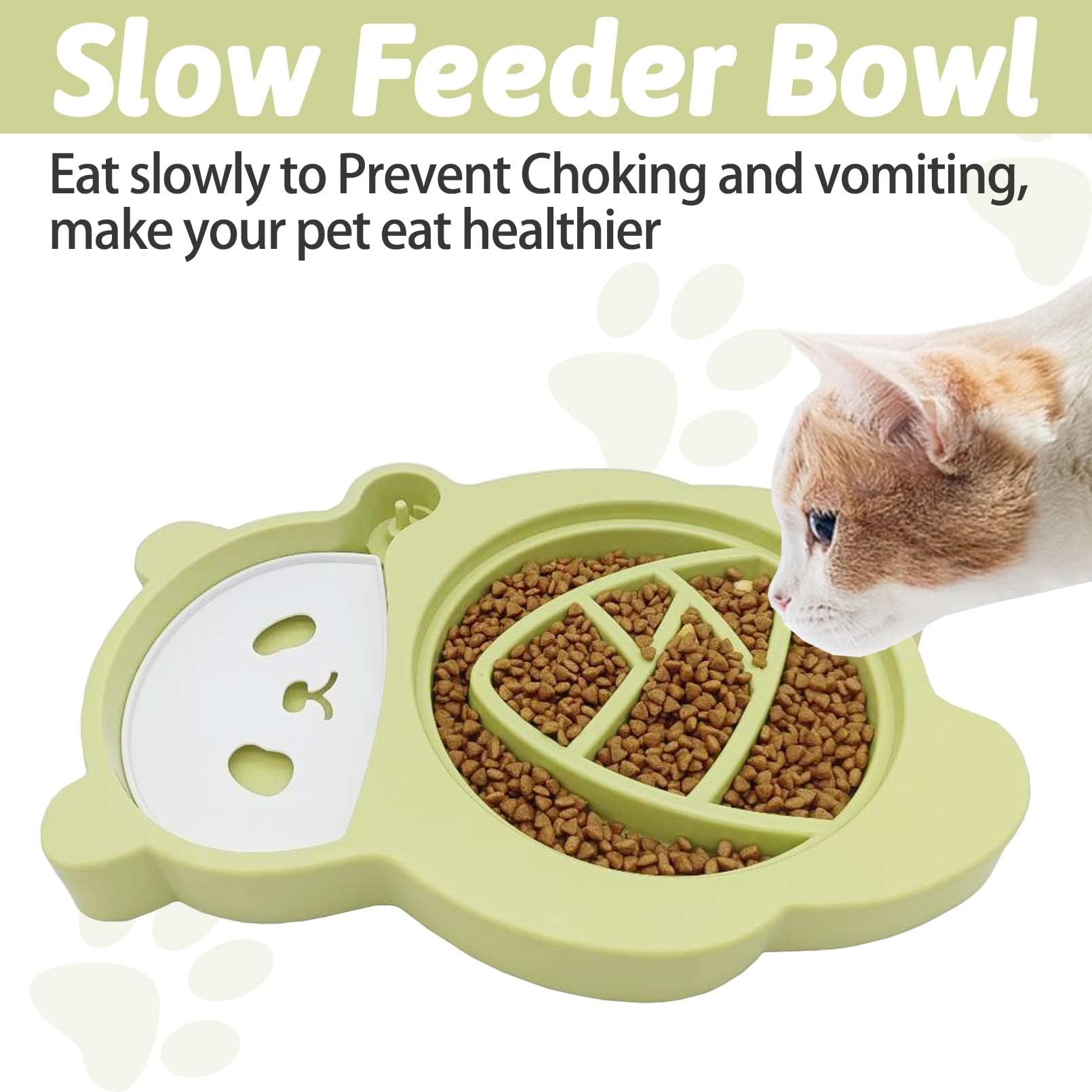 Kathson Elevated Double Dog & Cat Bowl Set - Tilted Raised Ceramic Pet Food & Water Dishes with No-Spill Automatic Water Dispenser - 5-in-1 Function for Cats & Small Dogs (Green) - Perfect for Home, Kitchen & Pet Feeding Stations