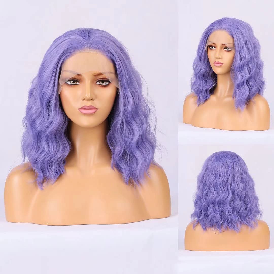 Natural Wave Short Purple Bob Wig for Women - 12 Inch Glueless Lace Front Wig with Free Part & Realistic Hairline - Daily Use, Cosplay & Costume Party (Color: Purple-3820, Size: 14 Inch)