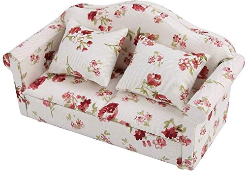 Handmade 1/12 Scale Miniature Dollhouse Furniture - Birch Wood & Fabric Sofa Set with Back Cushions for Realistic Dollhouse Decor | Perfect for DIY Miniature Scenes, Dollhouse Displays & Collectors