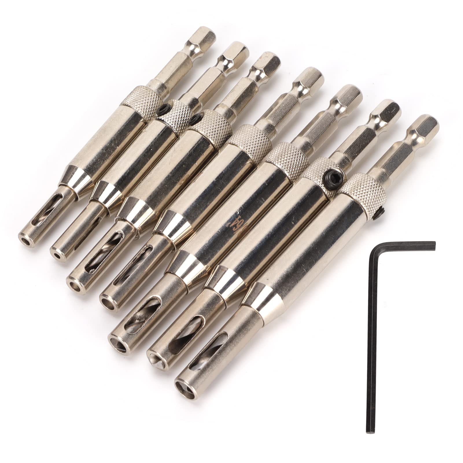 Premium 7-Piece HSS Hinge Drill Bit Set for Woodworking - Adjustable Window & Door Hinge Punch Hole Opener with Tapper Core Drill (215g) - Perfect for DIY Cabinet, Furniture, and Door Installation Projects