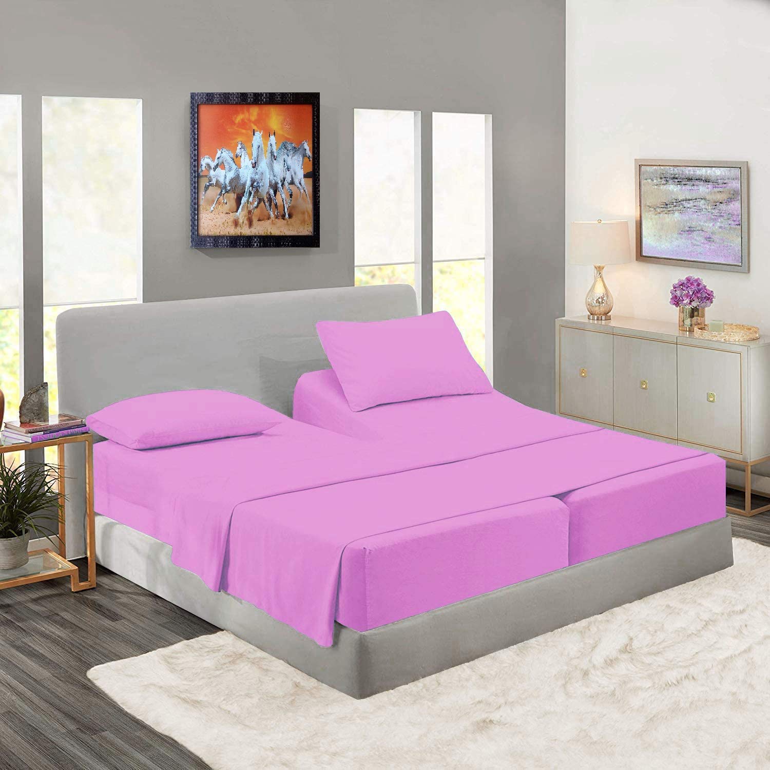 Split Cal King Sheets 5-Piece Set for Adjustable Beds - 100% Cotton Deep Pocket (12-15 Inch) - Solid Pink - Perfect for Adjustable Beds, Sleep Comfort & Guest Room Luxury