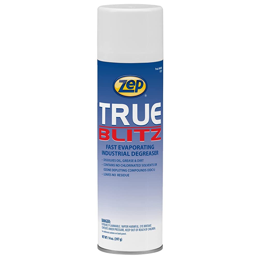 Zep True Blitz Industrial Degreaser Aerosol Spray - 14 oz (Pack of 12) - Fast Evaporating Heavy Duty Cleaner for Oil, Grease & Dirt Removal - Ideal for Industrial Equipment, Machinery, Automotive Parts & Workshop Tools