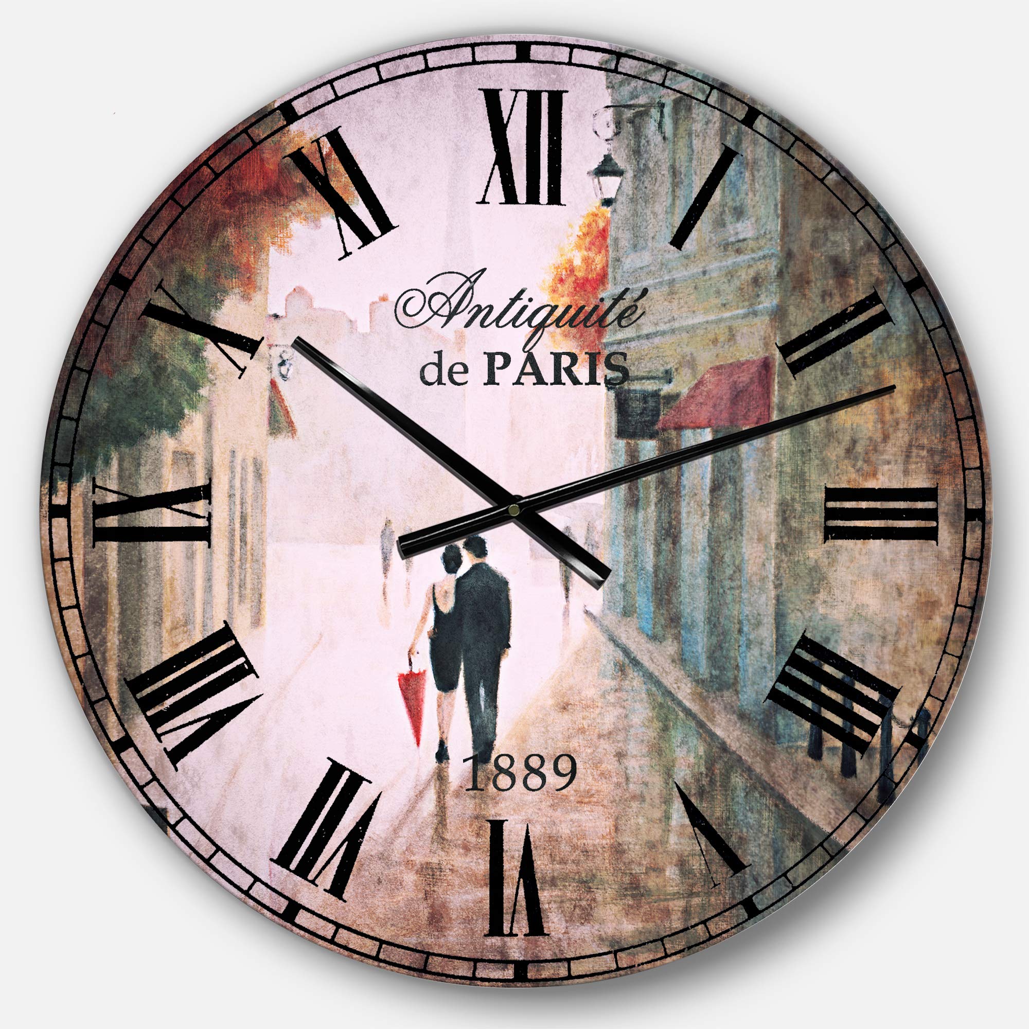 Designart Paris Romance Couples II Traditional Round Wall Clock - Vintage Metal Wall Art Decor for Living Room, Bedroom, Office | Perfect for Home Decor & Romantic Gift Ideas