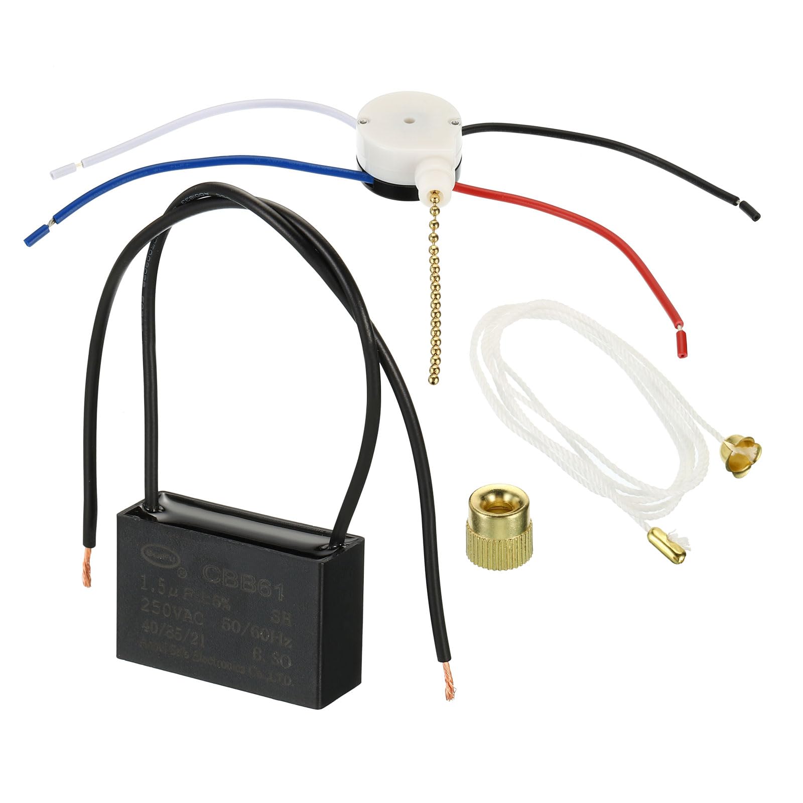 PATIKIL CBB61 1.5uF 250V AC Ceiling Fan Capacitor - 2 Wires with 3 Speed Switch for AC Fan Motors (50/60Hz) - Perfect for Home Ceiling Fans, HVAC Systems & Appliance Repair