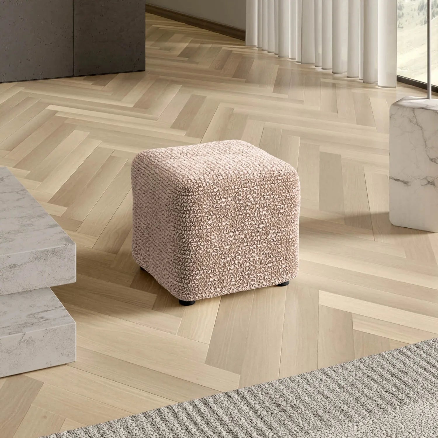 Small Ottoman Slipcover - Microfiber Collection - Perfect for Living Room, Bedroom, and Home Decor