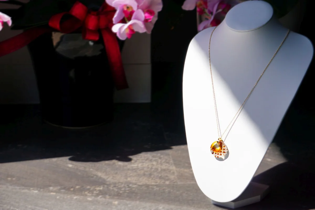 Kiriko Glass Pendant Necklace - Handcrafted Japanese Amber Jewelry for Women, Elegant Gift for Birthday & Anniversary | Perfect for Casual Wear, Date Nights & Special Occasions
