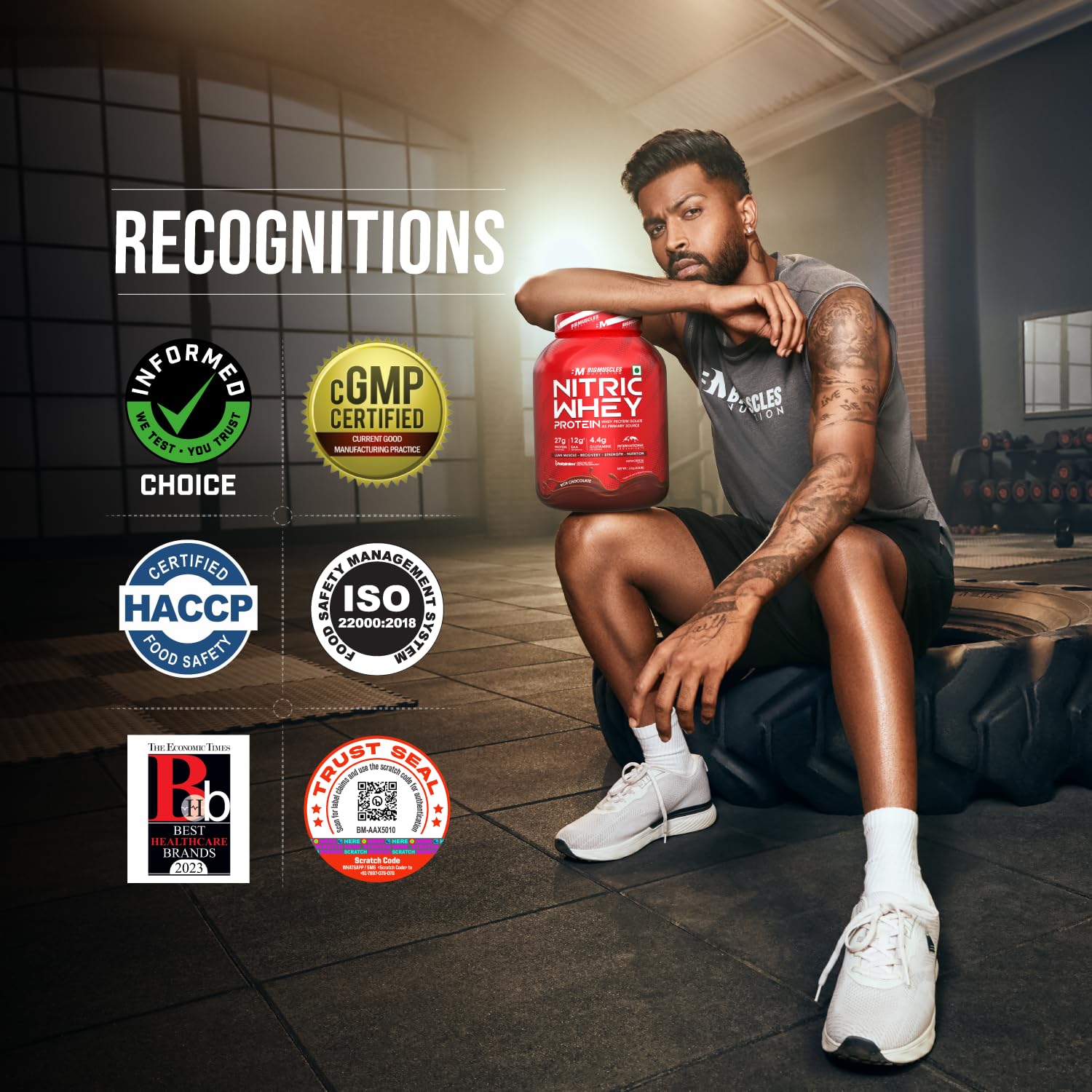 Bigmuscles Nutrition Nitric Whey Protein Powder - 27g Isolate Whey Protein per Serving with ProHydrolase Enzyme for Fast Absorption & Lean Muscle Growth - Rich Chocolate Flavor - 1Kg Pack - Ideal for Post-Workout Recovery & Muscle Building