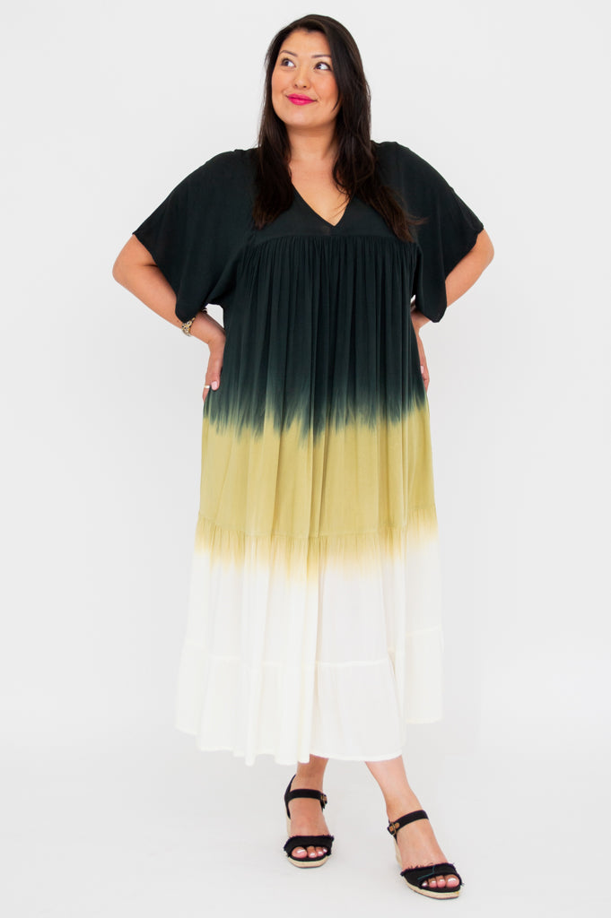 Empress Elegant Black Dip Dye Maxi Dress for Women - Perfect for Evening Parties, Weddings & Special Occasions