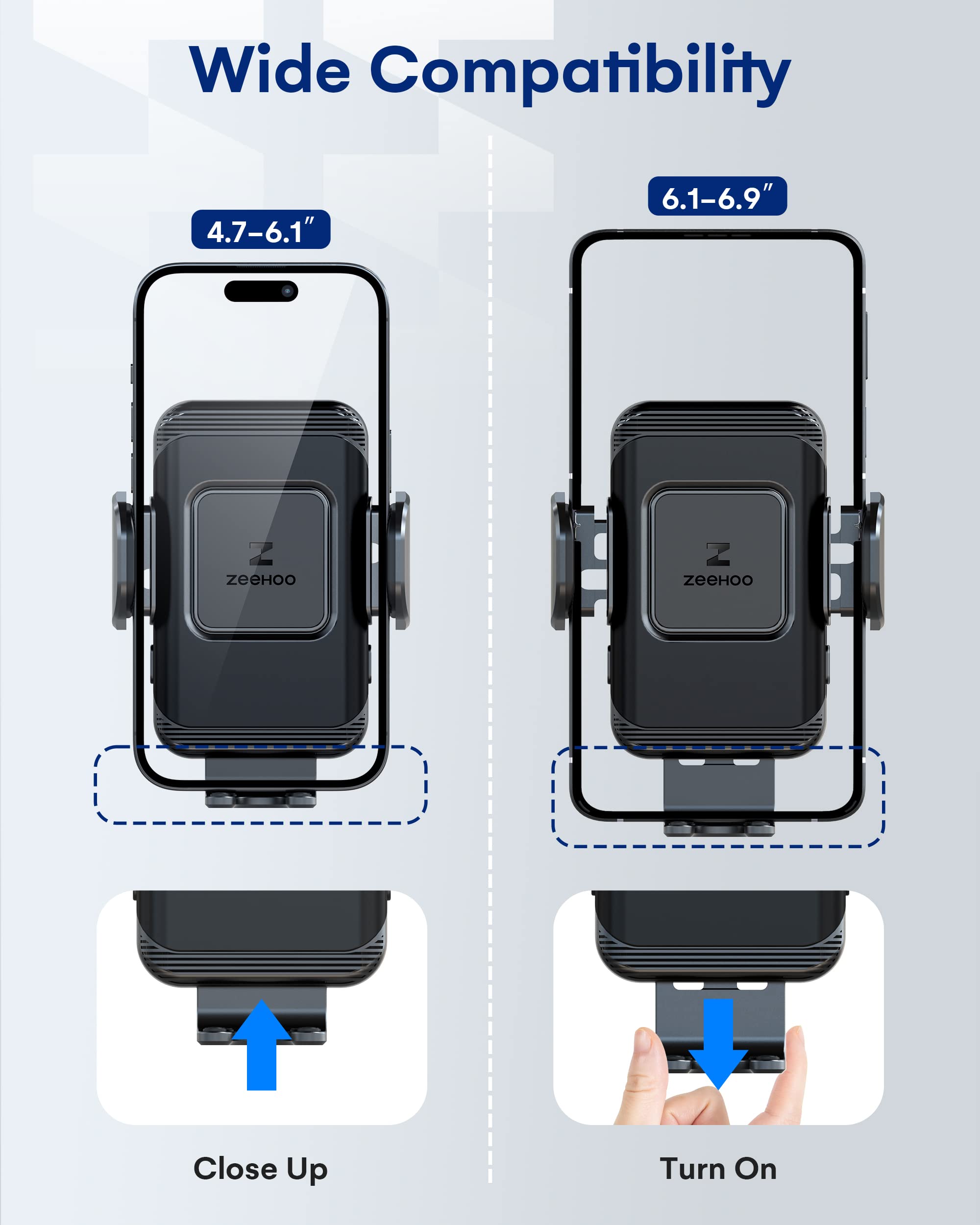 ZeeHoo 15W Fast Wireless Car Charger with Auto-Clamp Mount - Universal Phone Holder for iPhone 14/13/12/11/XR/XS/8 & Samsung S22/S21/S20 - Includes 45W QC3.0 Adapter - Perfect for Commuting, Road Trips & Hands-Free Driving