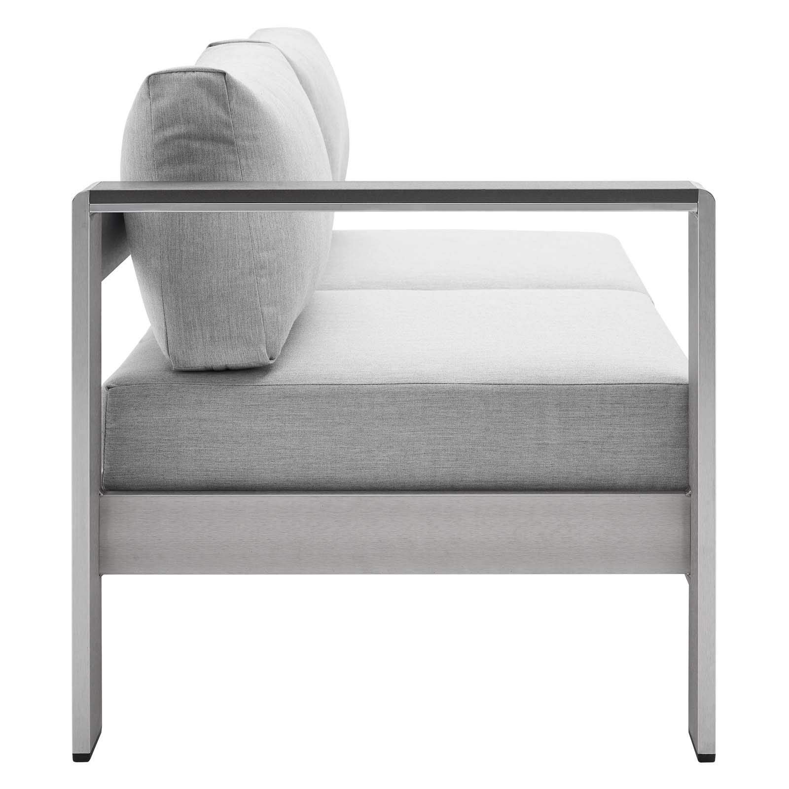 Modway Shore Sunbrella® Fabric Aluminum Outdoor Patio Left-Arm Loveseat in Silver Gray - Waterproof & UV Resistant for Poolside, Garden & Backyard Relaxation