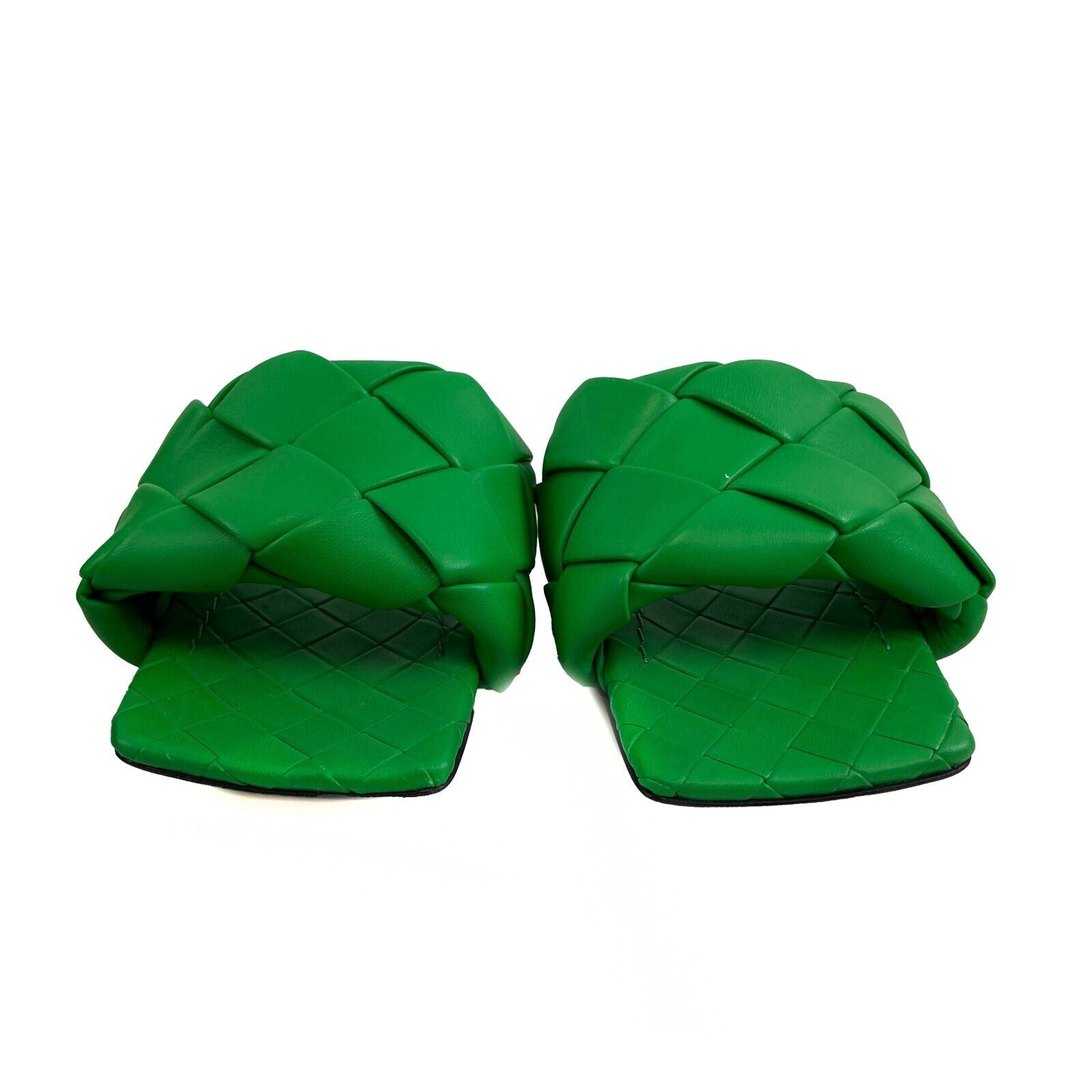 Bottega Veneta Lido Flat Intrecciato Sandals for Women - Green Leather Slides Size US 6.5 (EU 37) - Perfect for Summer Vacations, Beach Getaways & Casual Outings
