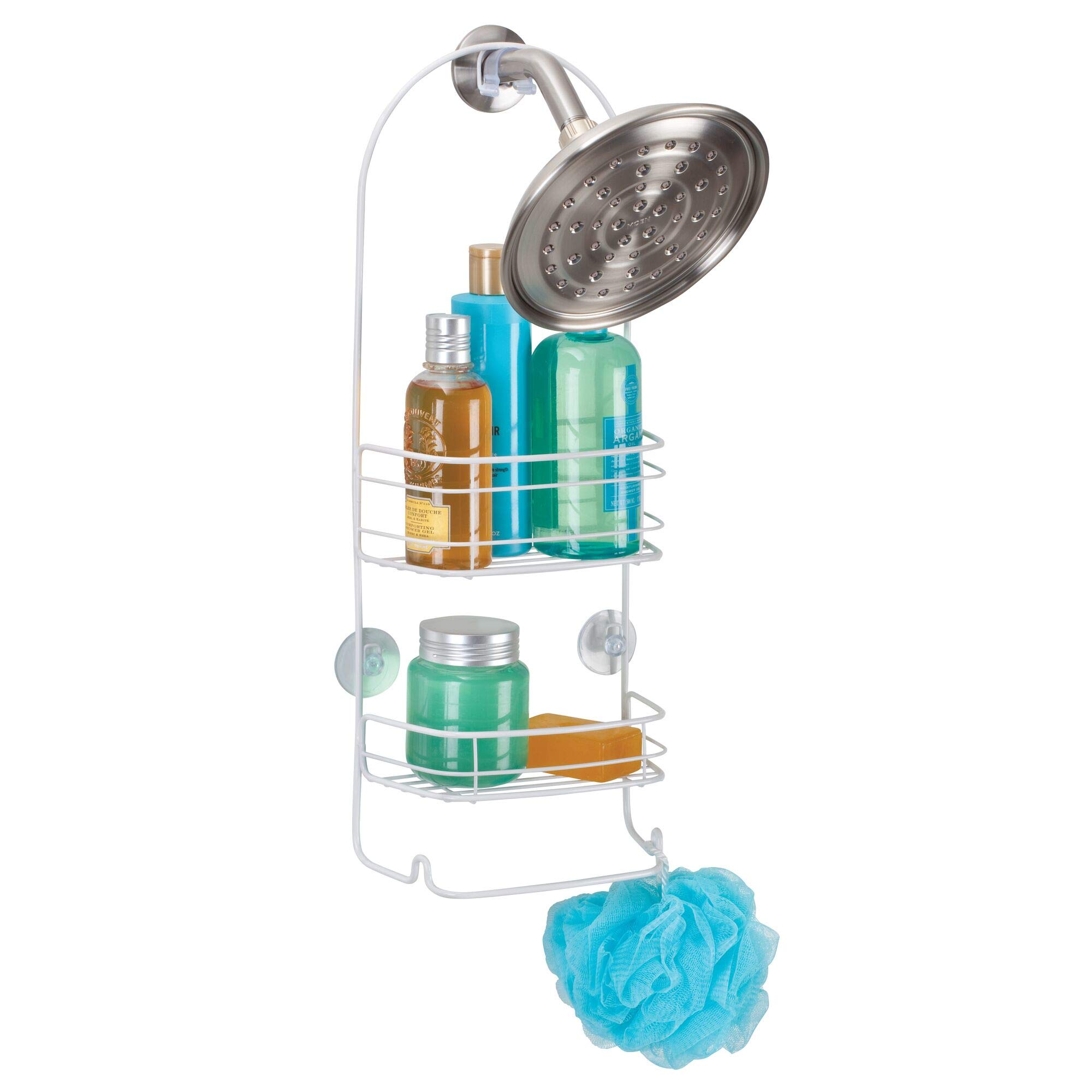 InterDesign 58652 Rondo White Shower Caddy - Hanging Bath Organizer for Shampoo, Conditioner, Soap & Bath Essentials - Perfect for Small Bathrooms & Dorm Showers
