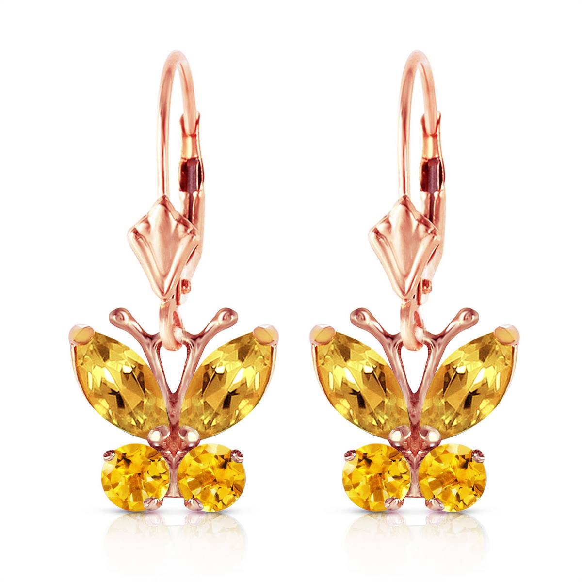 1.24 Carat 14K Solid Rose Gold Butterfly Earrings with Citrine Gemstone - Elegant Jewelry for Women, Perfect for Weddings, Parties & Special Occasions