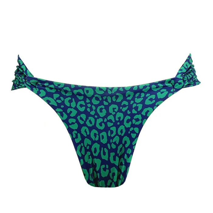 Blue & Green Jaguar Print Brazilian Bikini Bottom - High Waisted Scrunch Butt Cheeky Swimwear for Beach, Pool & Summer Vacations
