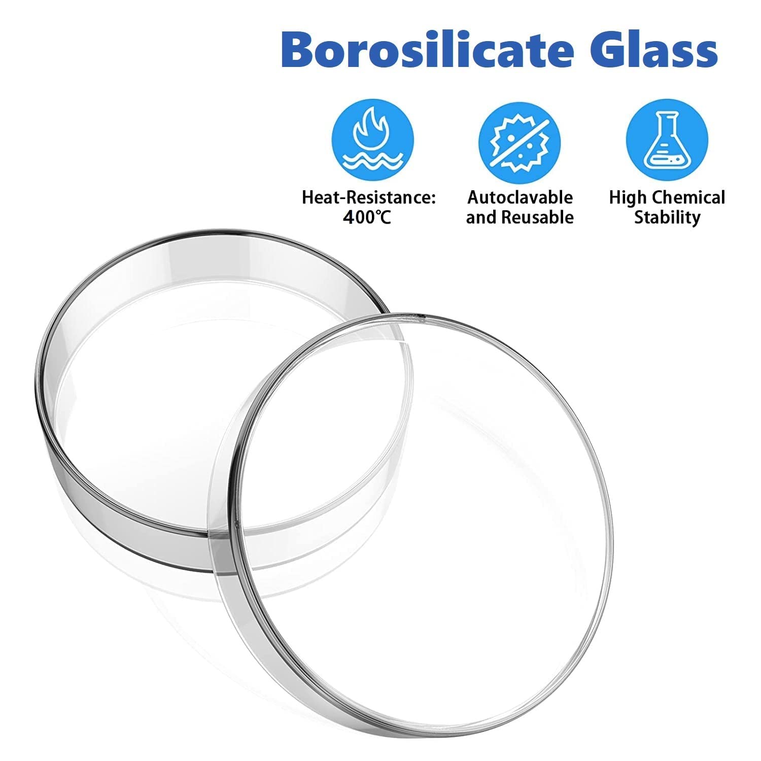 90mm Glass Petri Dishes with Lids - 10 Pcs Autoclavable Lab Petri Plates with Inoculation Loop - Reusable Glass Culture Dishes for Agar Plates, Mushroom Cultivation, Science Projects & Microbiology Experiments - Perfect for Labs, Classrooms & Home Science Kits