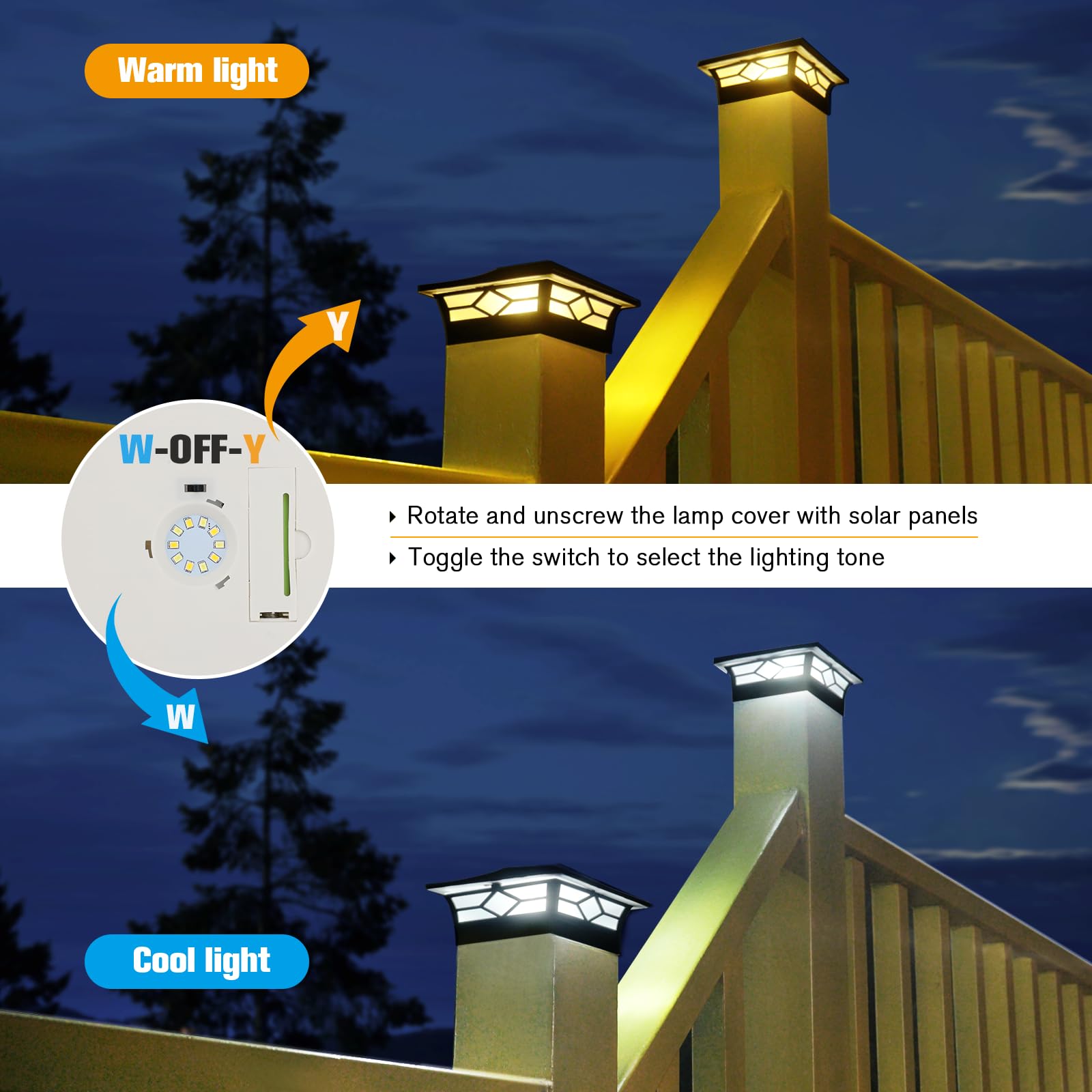 12 Pack Solar Post Cap Lights Outdoor - Waterproof Solar Powered Deck & Fence Lights for 4x4 Wood/Vinyl Posts - Cool & Warm White LED Outdoor Lighting for Garden, Patio, Porch, Walkway & Yard Decor