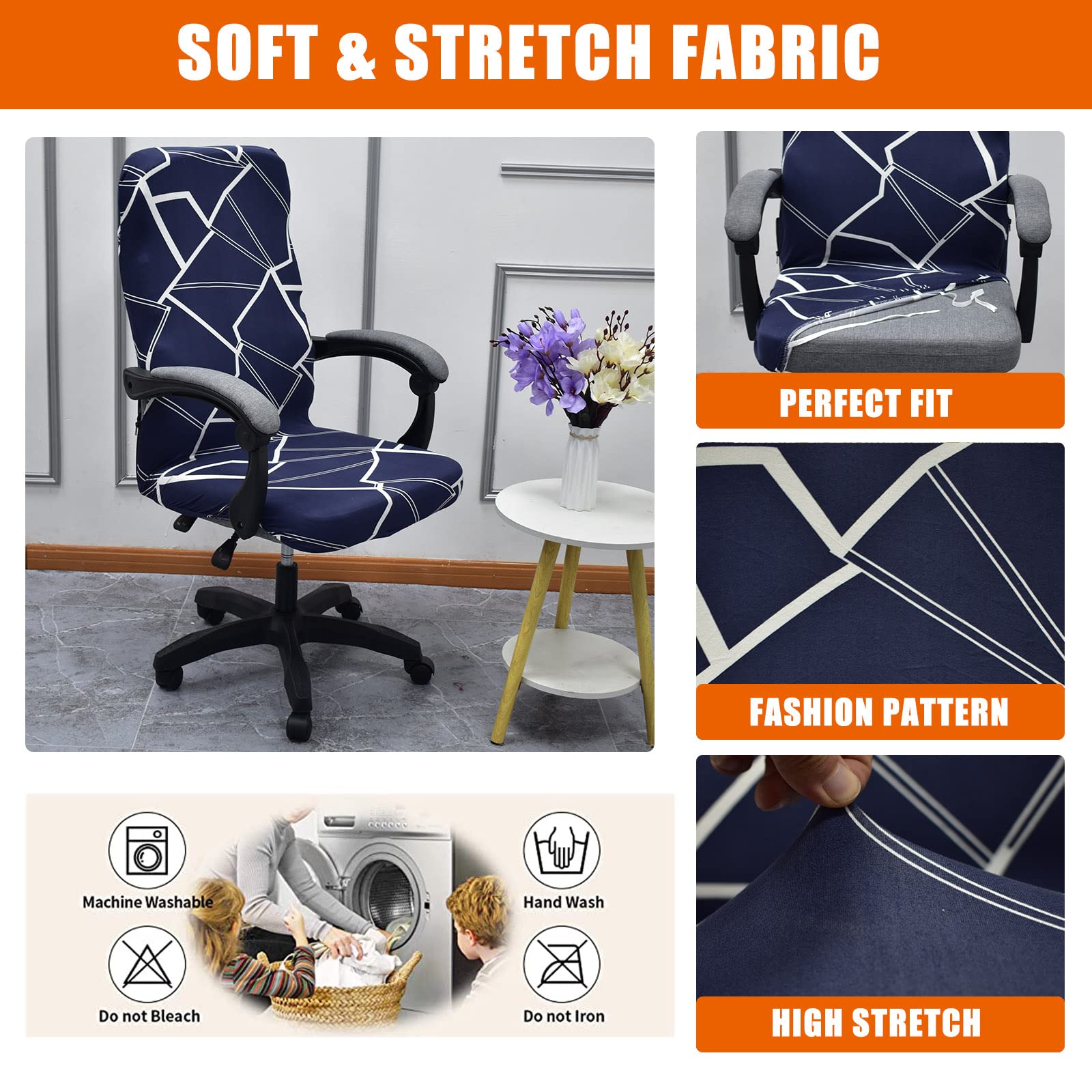 CRFATOP Universal Stretch Office Chair Cover with Durable Zipper - Simplism Style High Back Slipcover for Computer, Desk & Rotating Chairs (Size M, Model A09) - Perfect for Home Office, Gaming & Workspace Protection