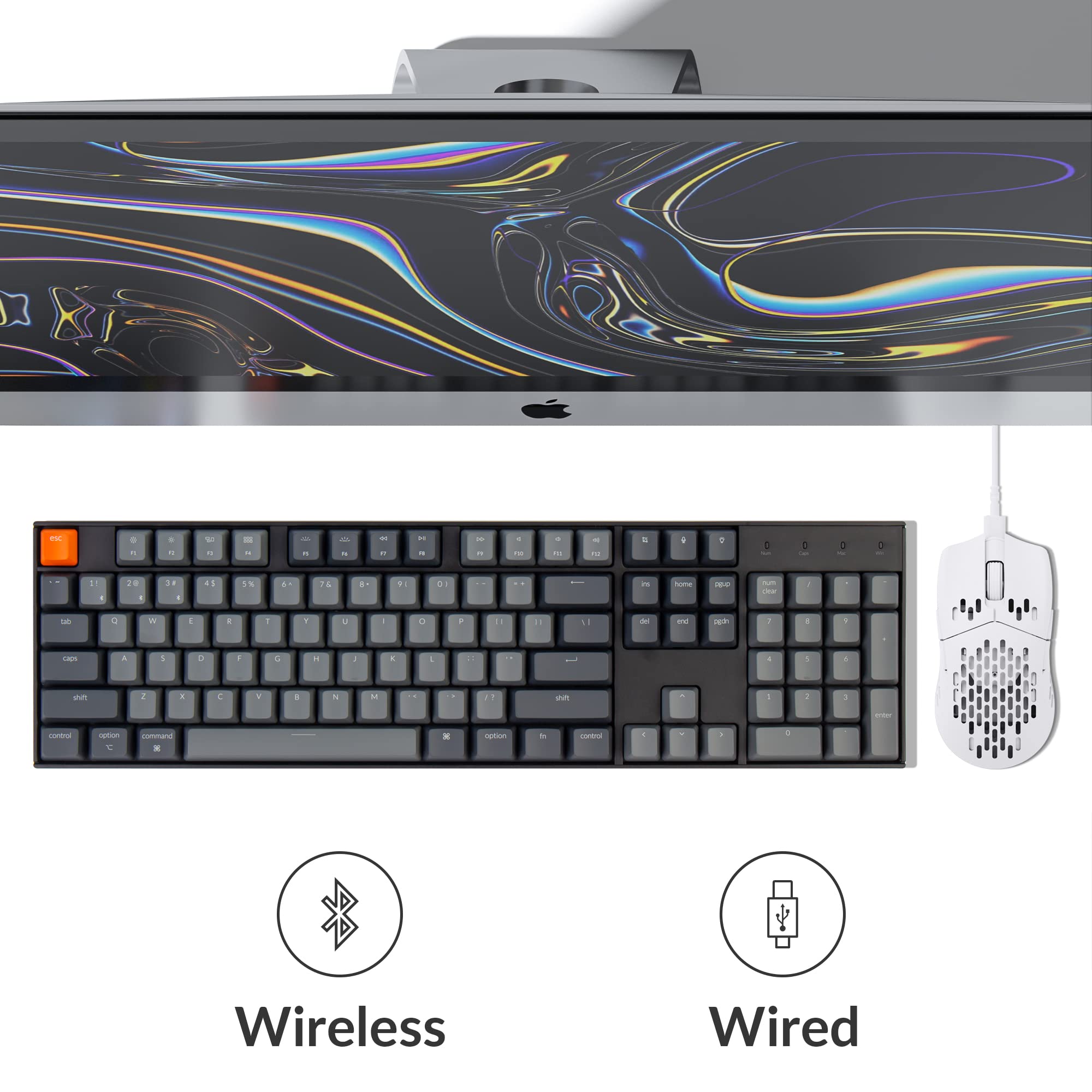 Keychron K10 Full Size 104-Key Bluetooth Wireless Mechanical Gaming Keyboard - Gateron G Pro Red Switches, White LED Backlight, USB-C Wired/Wireless for Mac & Windows - Perfect for Gaming, Office Work & Programming