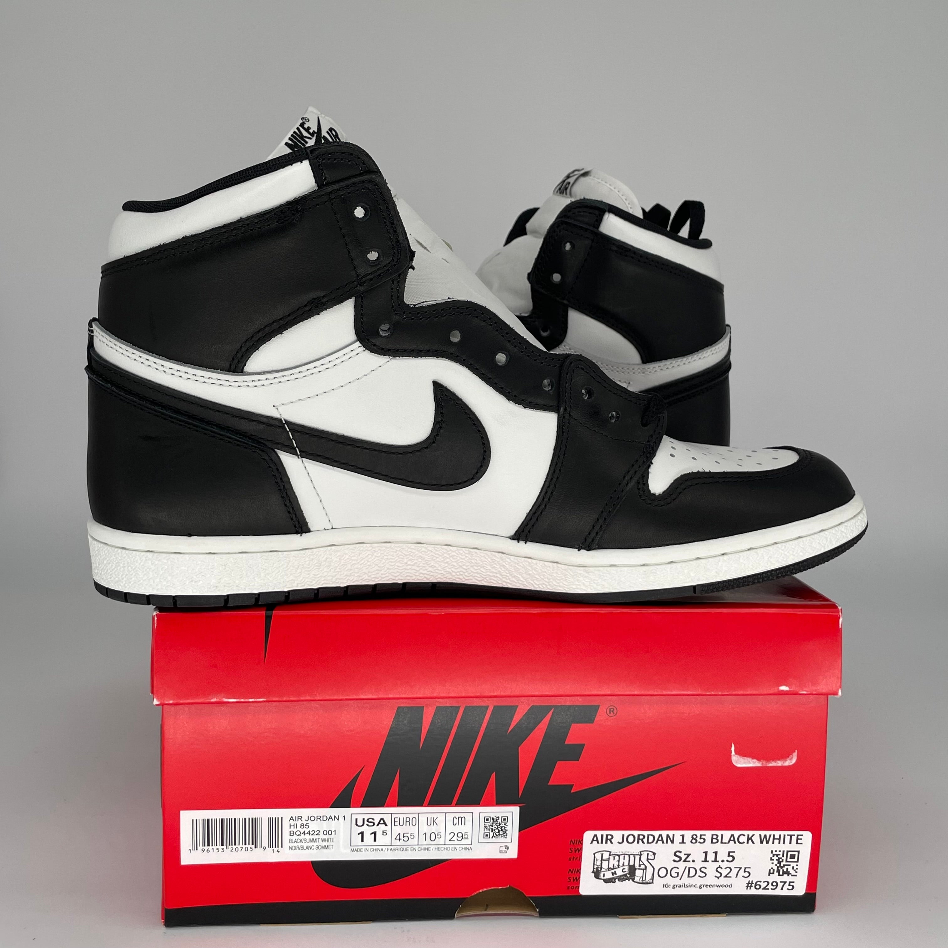 Original Air Jordan 1 '85 Black White Retro Basketball Shoes - Men's Size 11.5 (BQ4422-001) | Classic Sneakers for Streetwear, Casual & Basketball Games